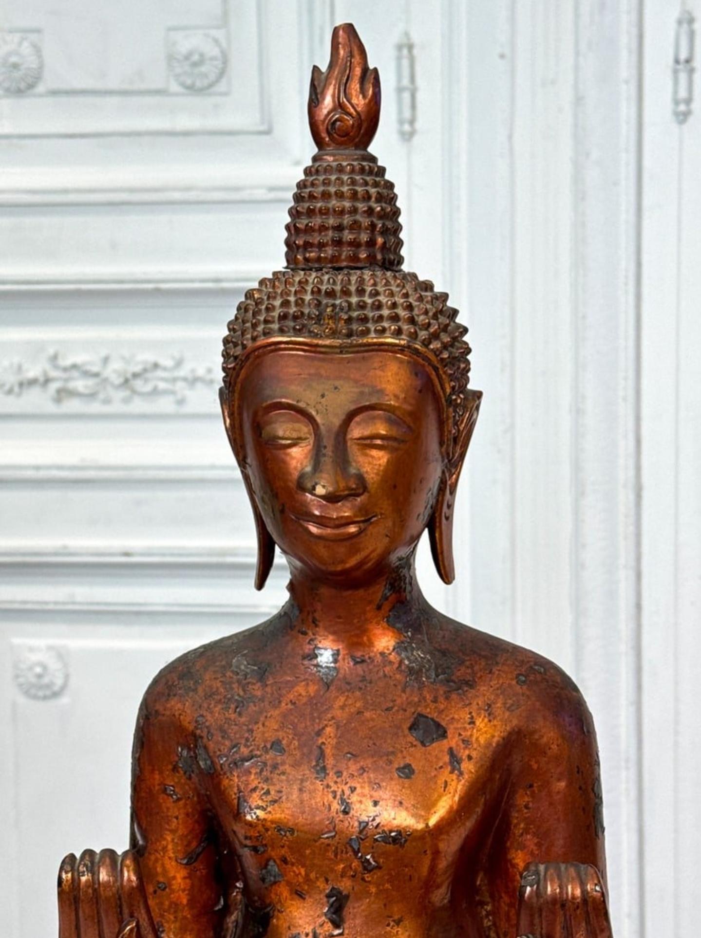 Large Antique Khmer Carved Gilt Lacquered Standing Buddha Figure Statue  For Sale 2