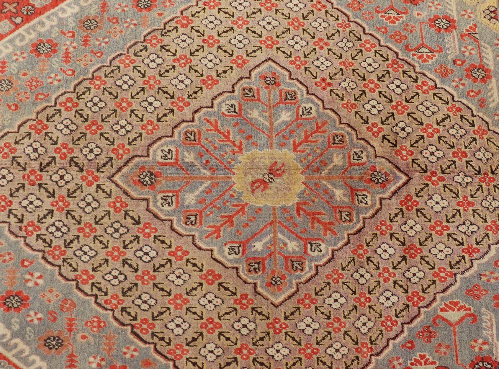 Large Antique Khotan Gallery Rug with Diamonds in Yellow, Orange, Brown & Gray For Sale 8