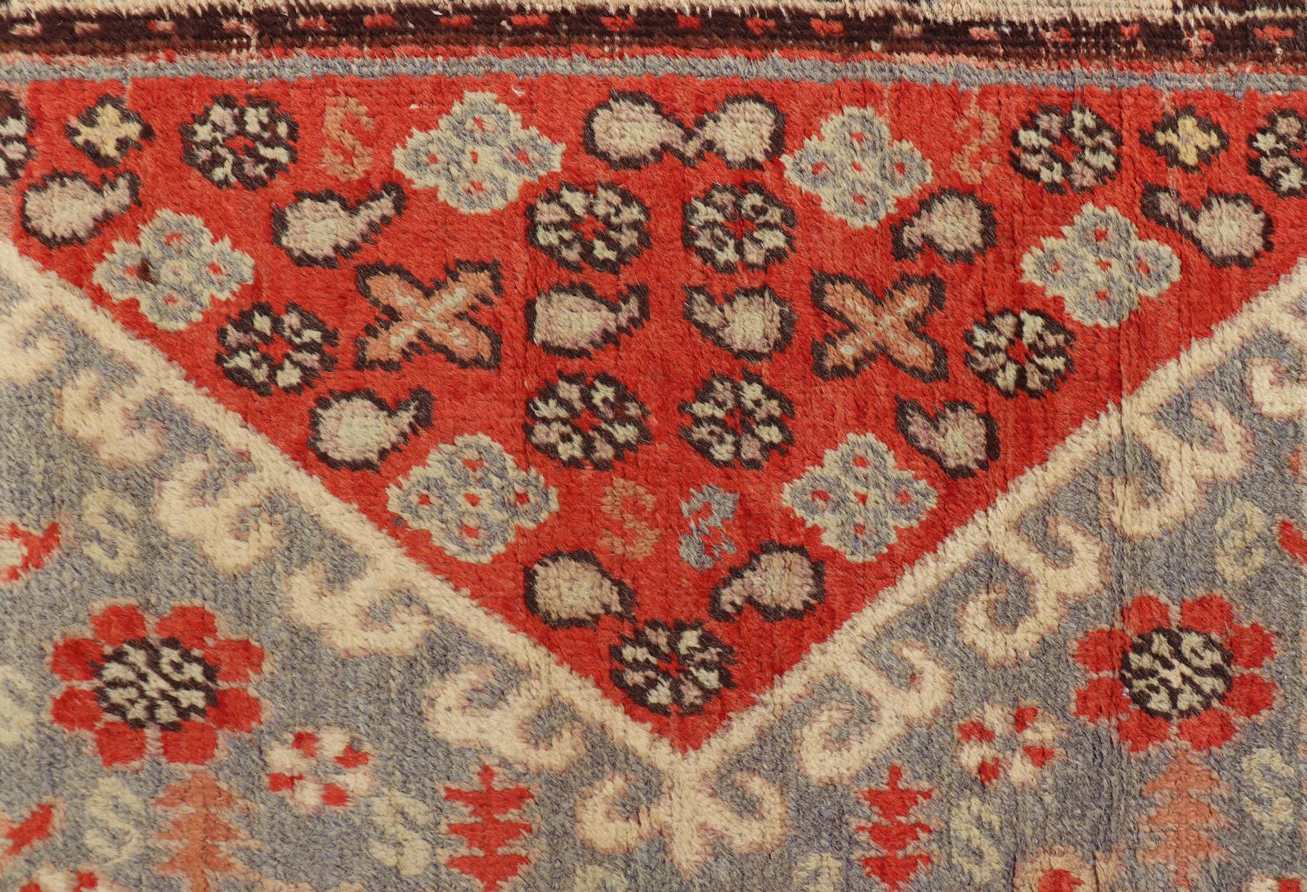 20th Century Large Antique Khotan Gallery Rug with Diamonds in Yellow, Orange, Brown & Gray For Sale
