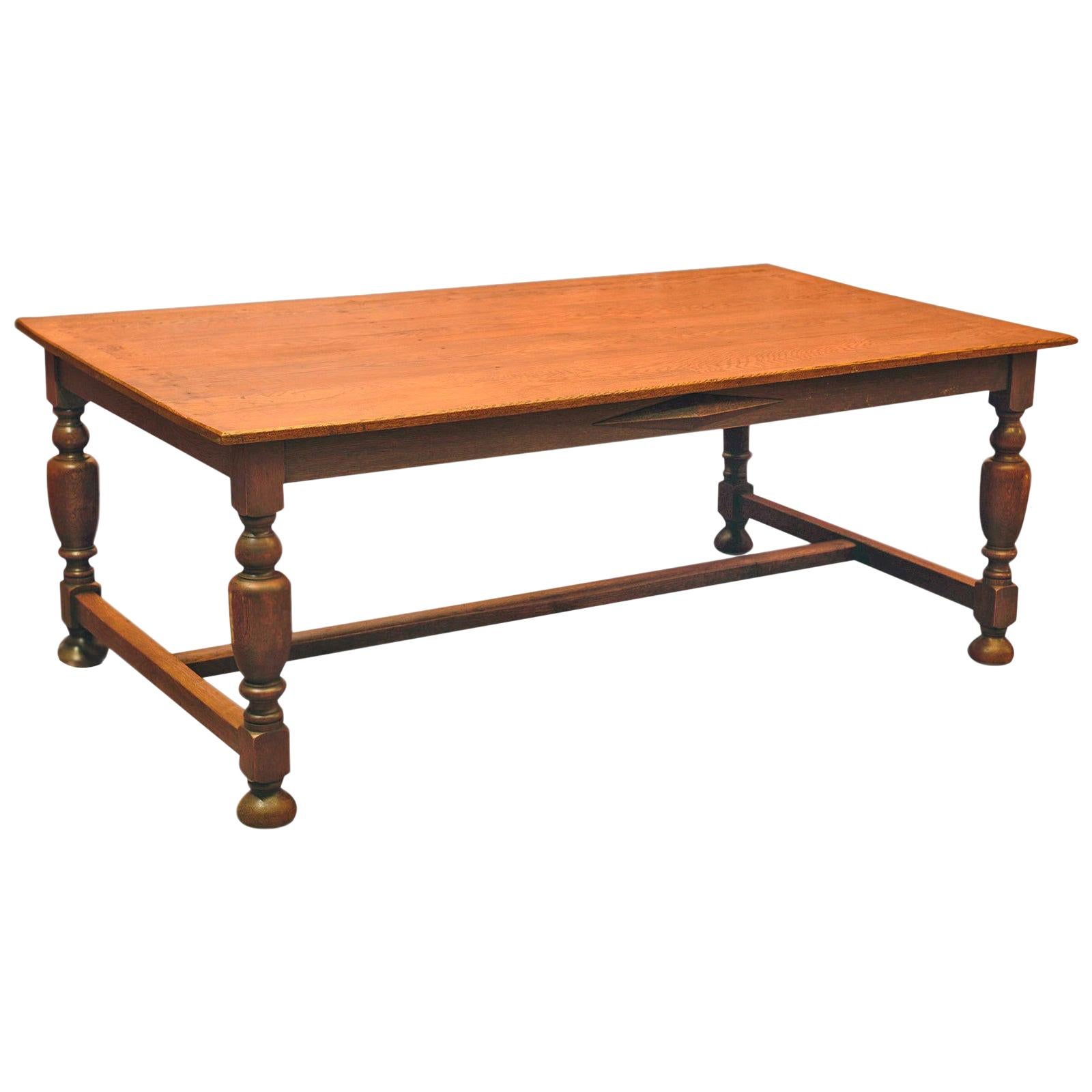 Large Antique Kitchen Table, Victorian Dining Oak, circa 1900
