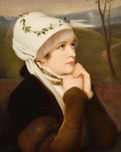 Large Antique KPM Hand Painted Plaque of Young Beauty Symbolizing Victory