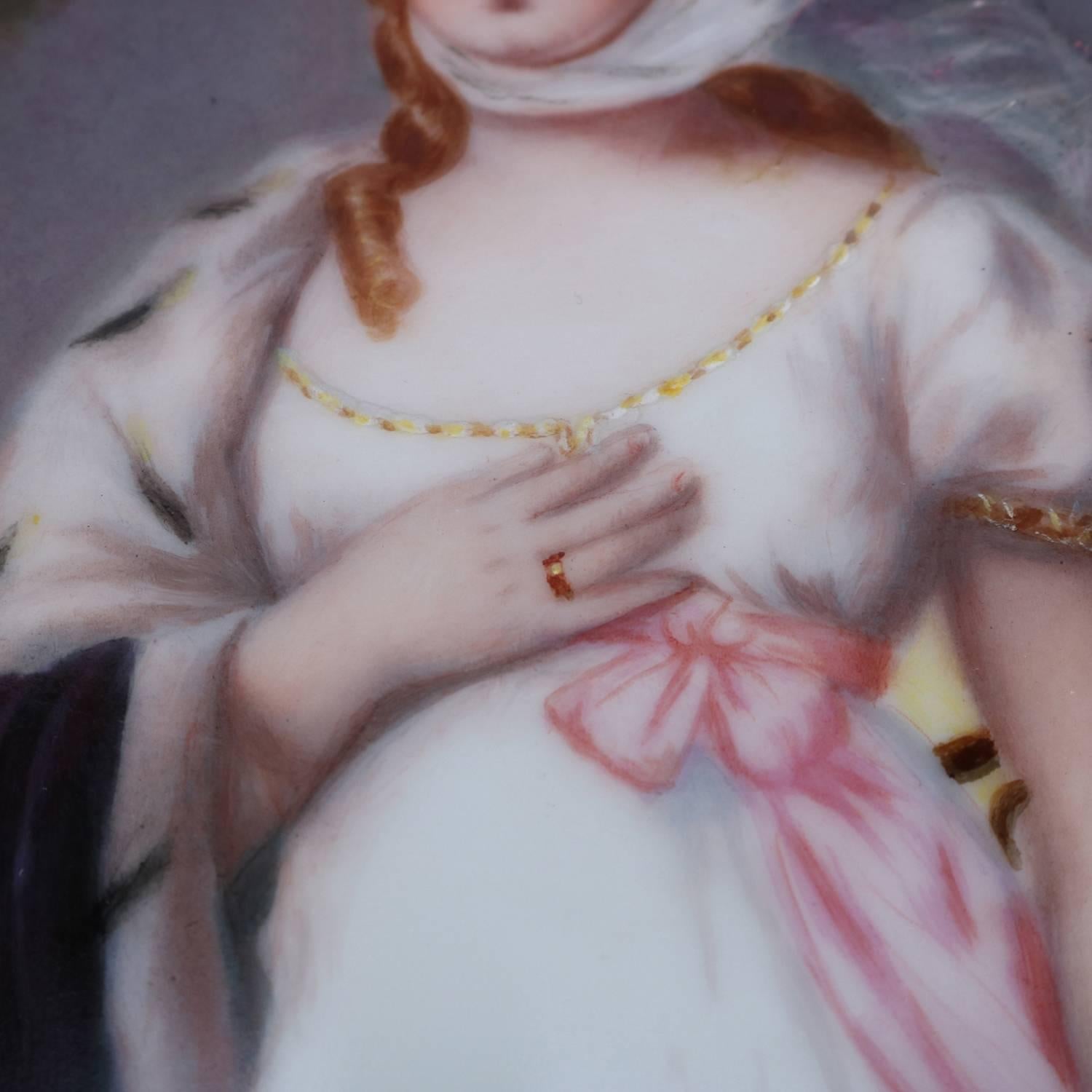 Hand-Carved Large Antique KPM School Porcelain Portrait Plaque of Queen Louise, circa 1890