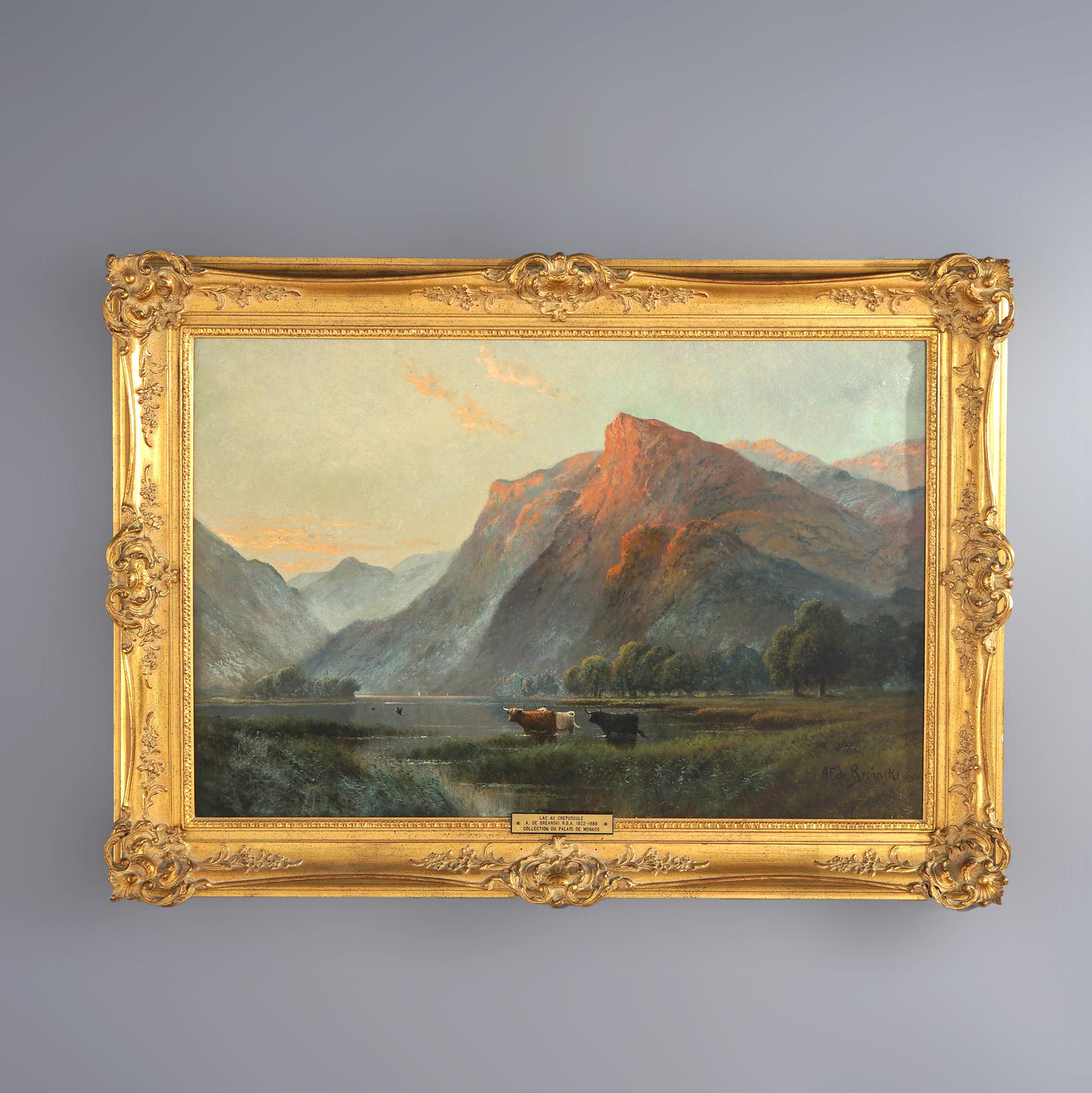 An antique landscape painting by Alfred de Breanski (British, 1852 – 1928) titled 