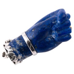 Large Antique Lapis Lazuli Diamond Figa Hand Charm Pendant, 1970s