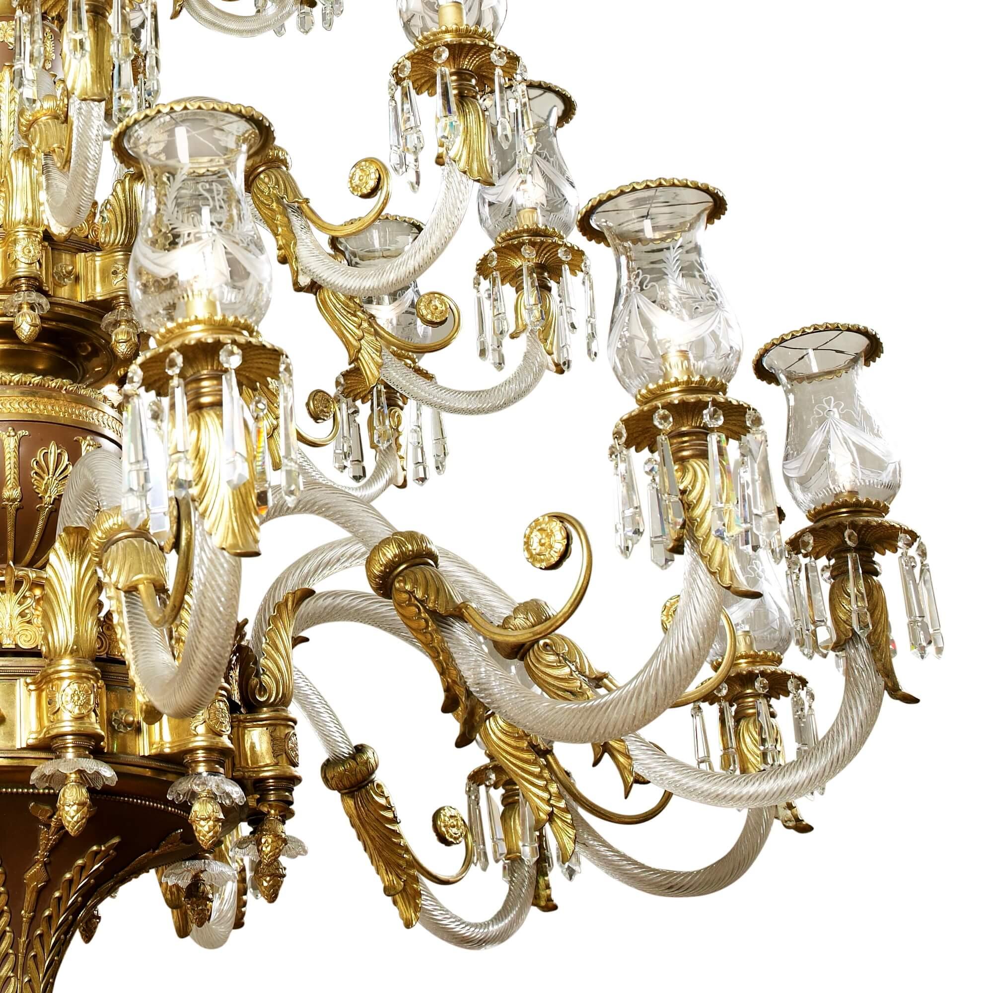 Belle Époque Large Antique Late 19th Century French Cut Glass and Bronze Chandelier For Sale