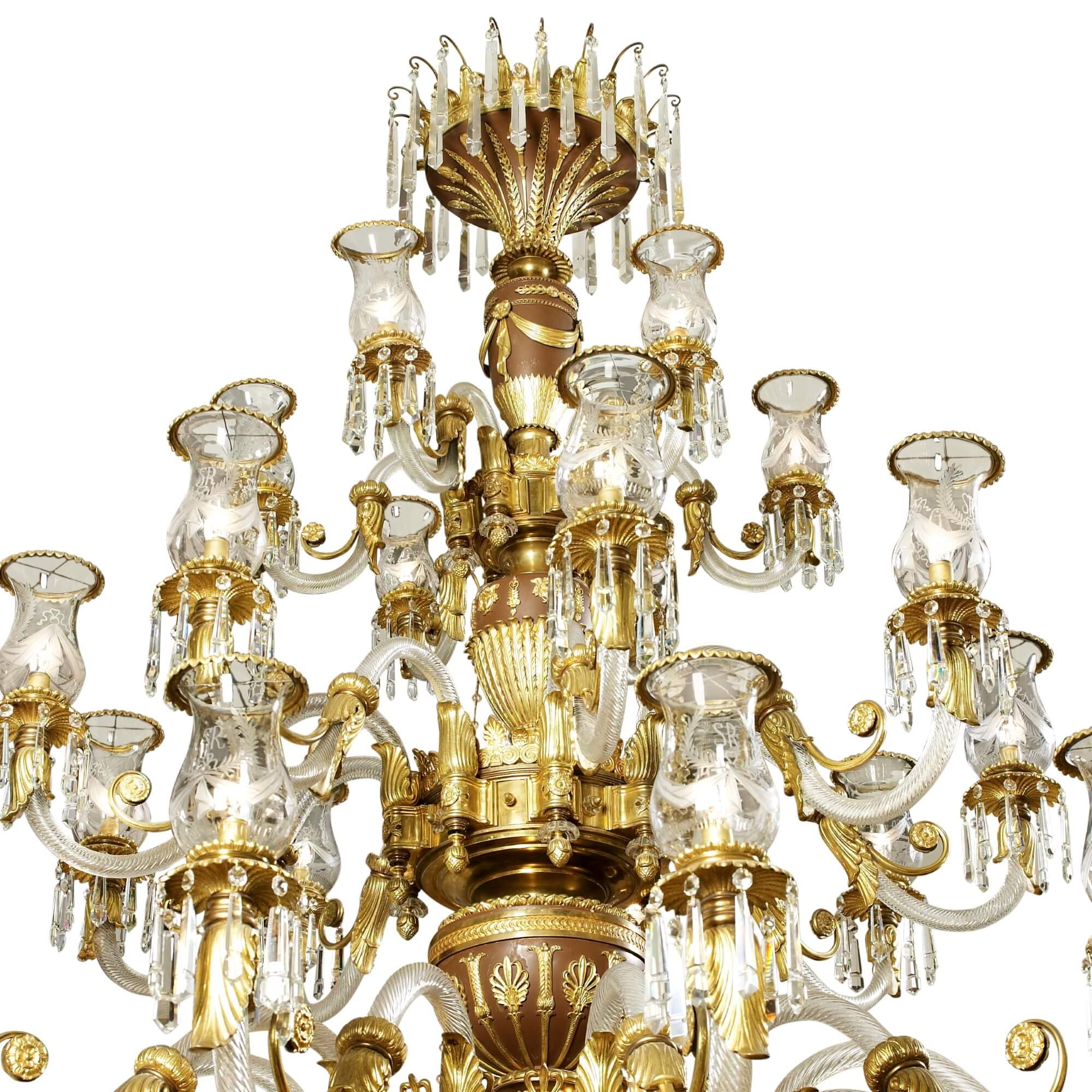Patinated Large Antique Late 19th Century French Cut Glass and Bronze Chandelier For Sale