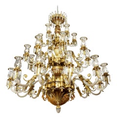 Large Antique Late 19th Century French Cut Glass and Bronze Chandelier