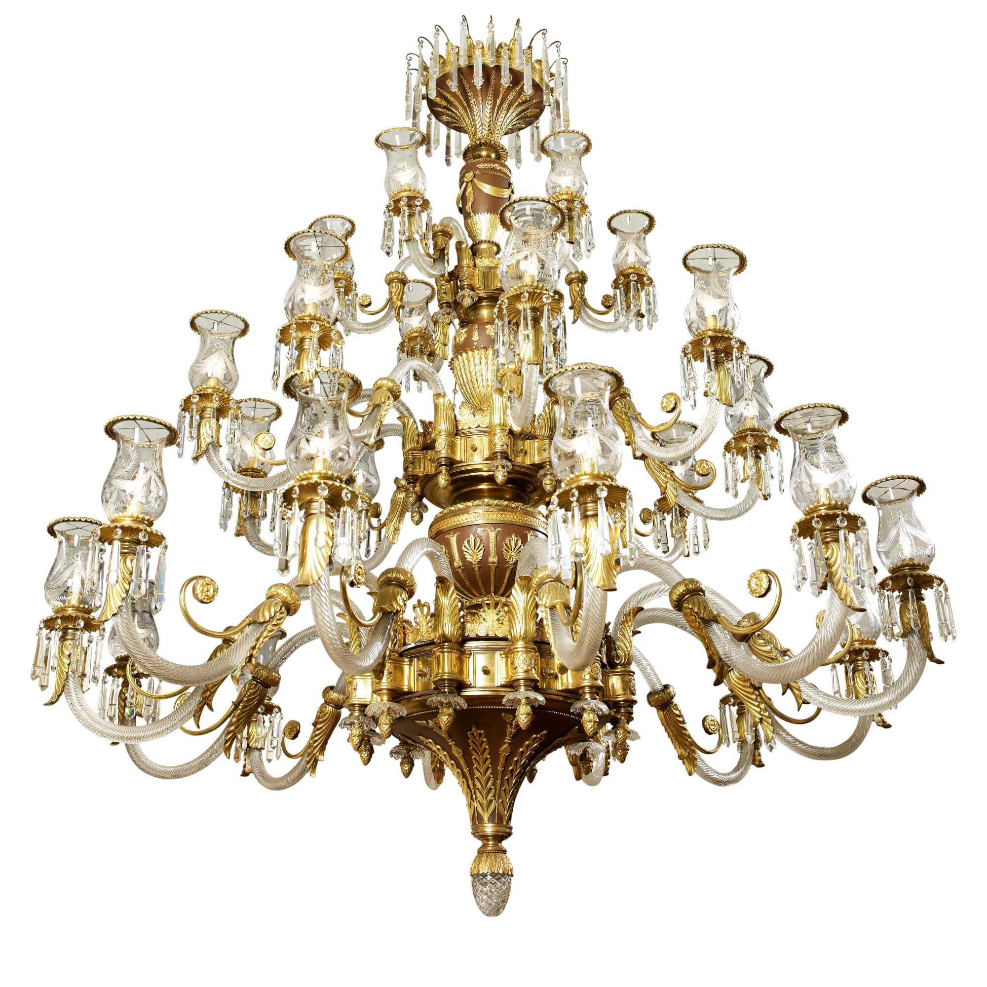 Large Antique Late 19th Century French Cut Glass and Bronze Chandelier For Sale