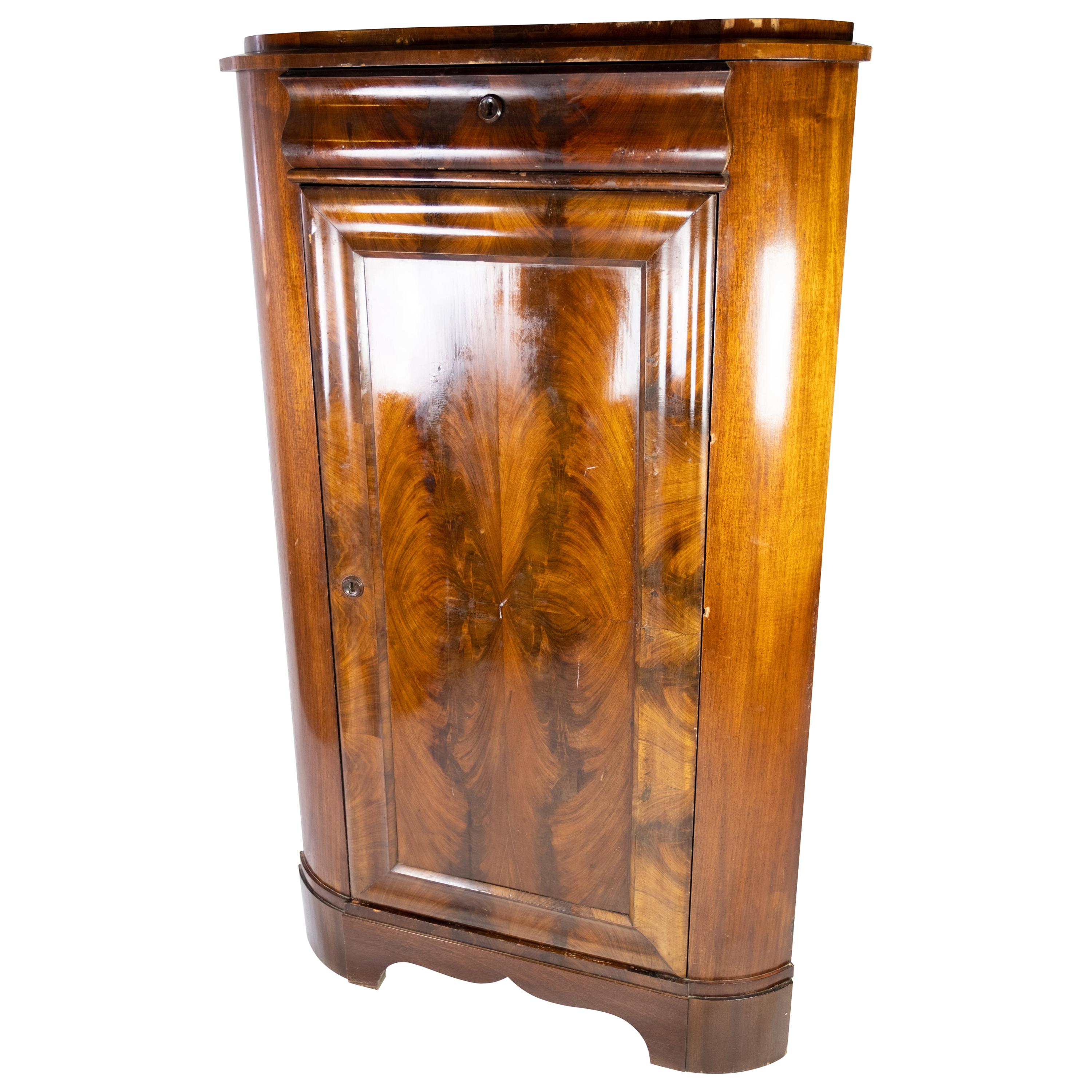 Large Antique Late Empire Corner Cabinet of Mahogany, 1840