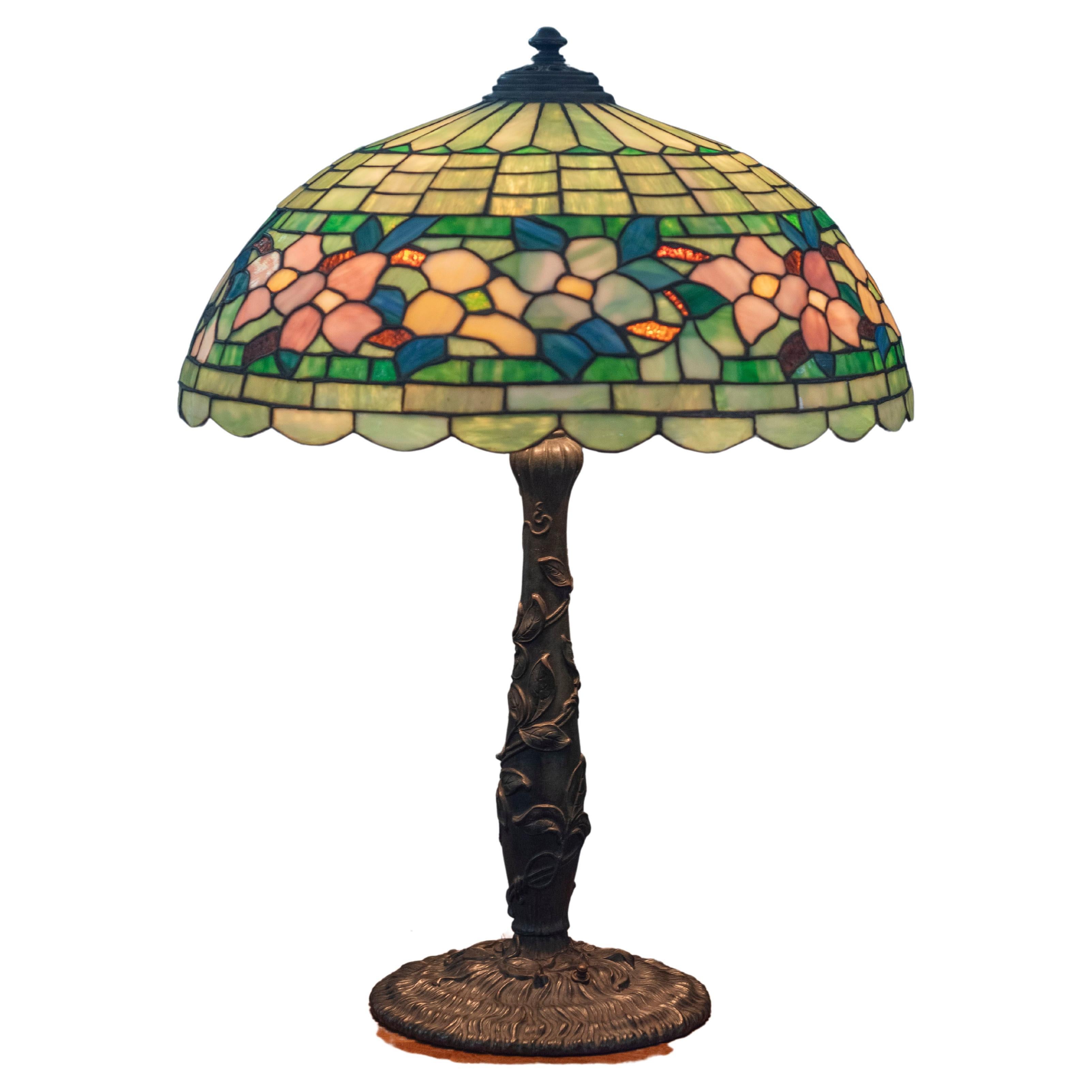 Large Antique Leaded Glass Table Lamp by Wilkinson Co. B'klyn N.Y ca. 1910 For Sale
