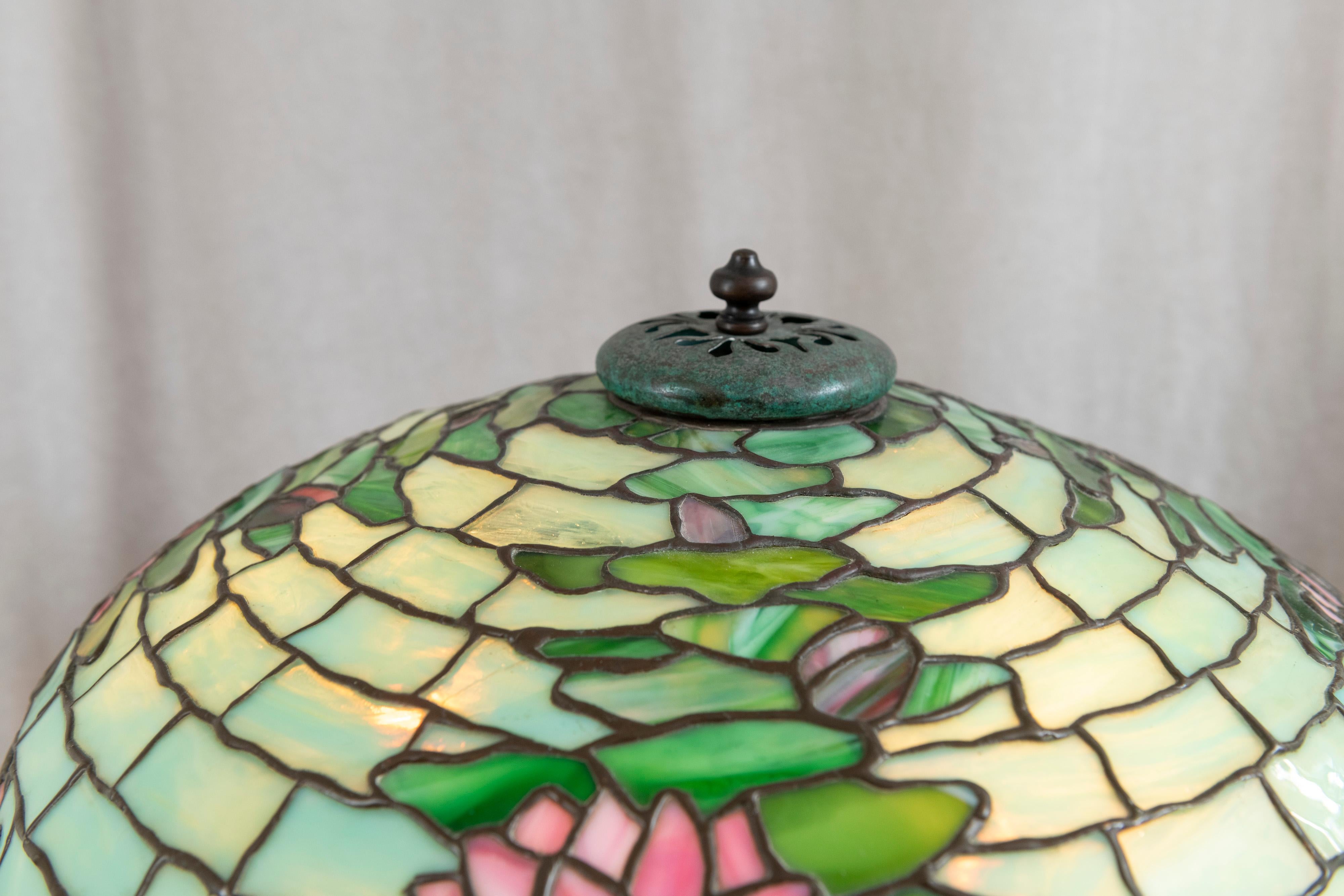 Early 20th Century Large Antique Leaded Glass Water Lily Table Lamp, by Duffner & Kimberly, 1905