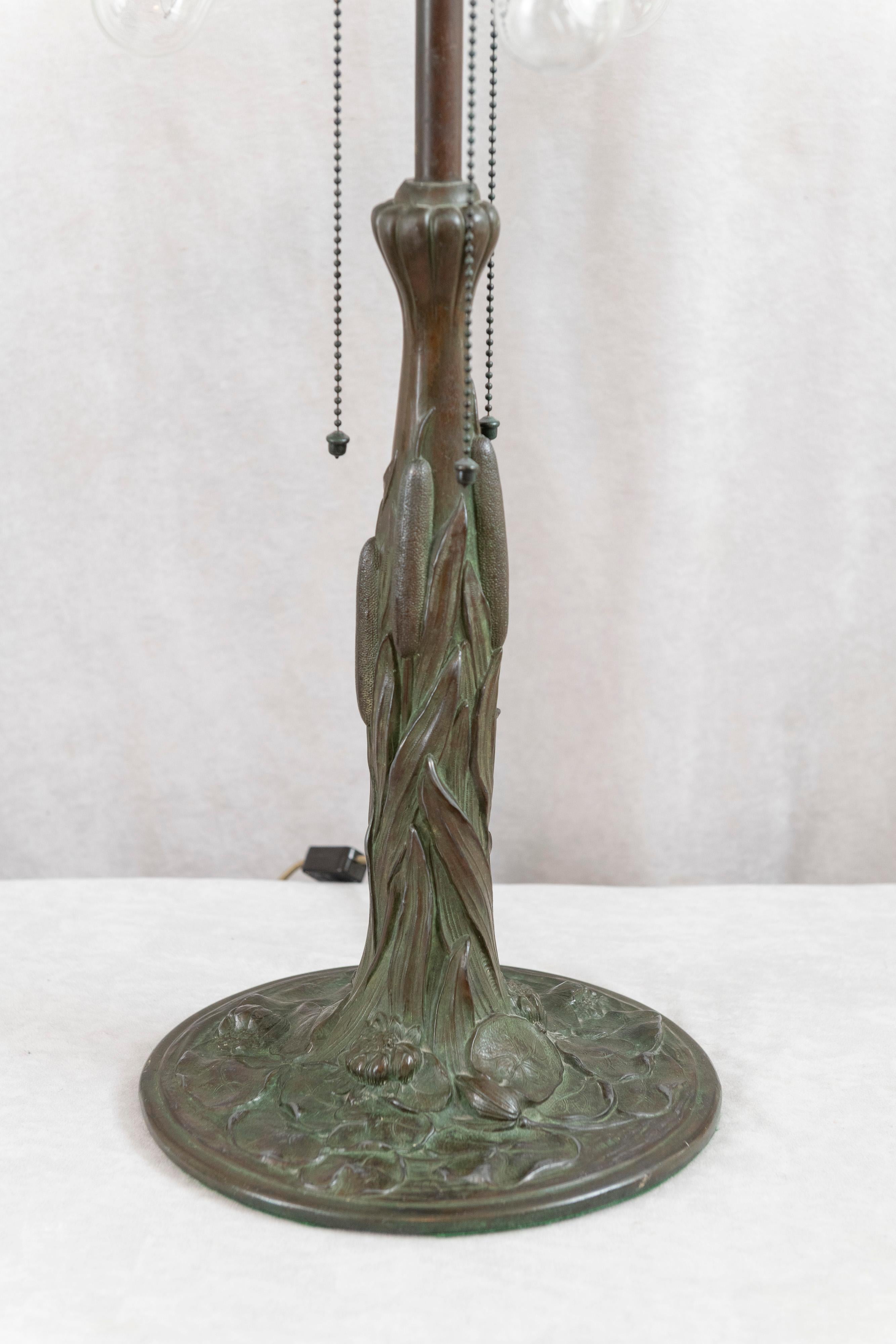 Bronze Large Antique Leaded Glass Water Lily Table Lamp, by Duffner & Kimberly, 1905