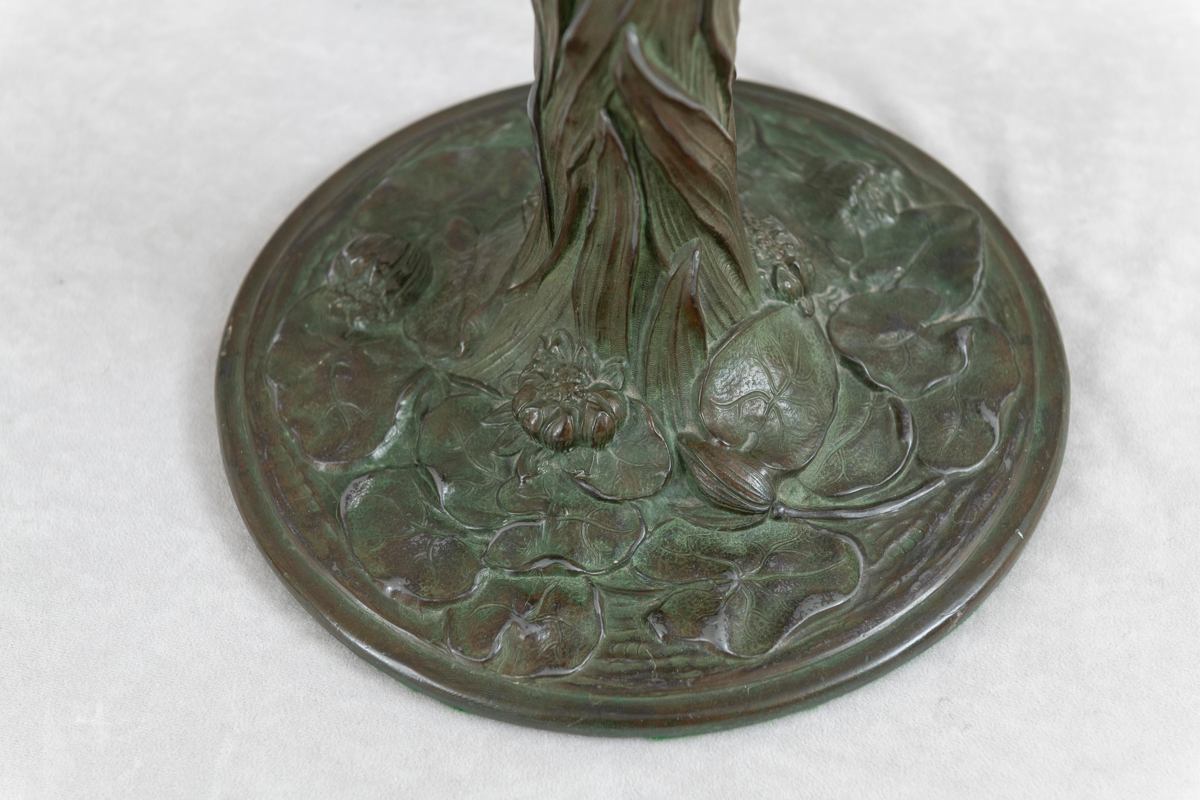 Large Antique Leaded Glass Water Lily Table Lamp, by Duffner & Kimberly, 1905 1