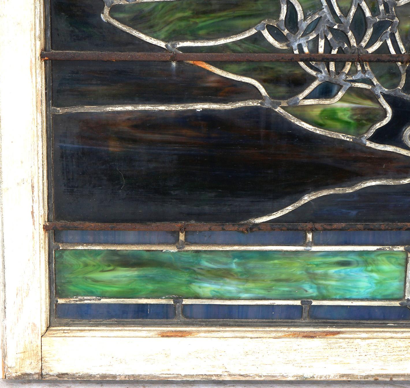 Großes antikes Scenic-Fenster aus Blei und gebeiztem, mehrlagigem Glas von Haskins, 1900 (Arts and Crafts) im Angebot