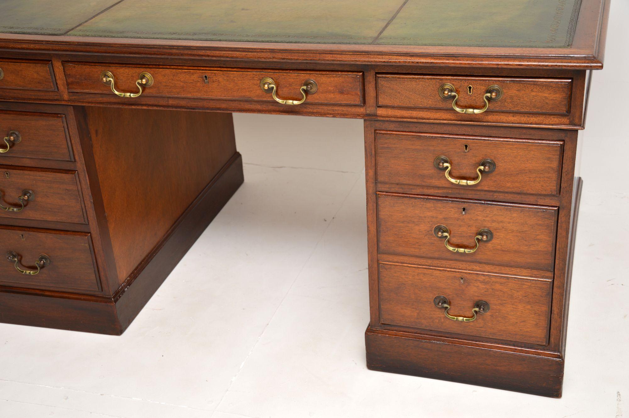 Large Antique Leather Top Pedestal Desk 1