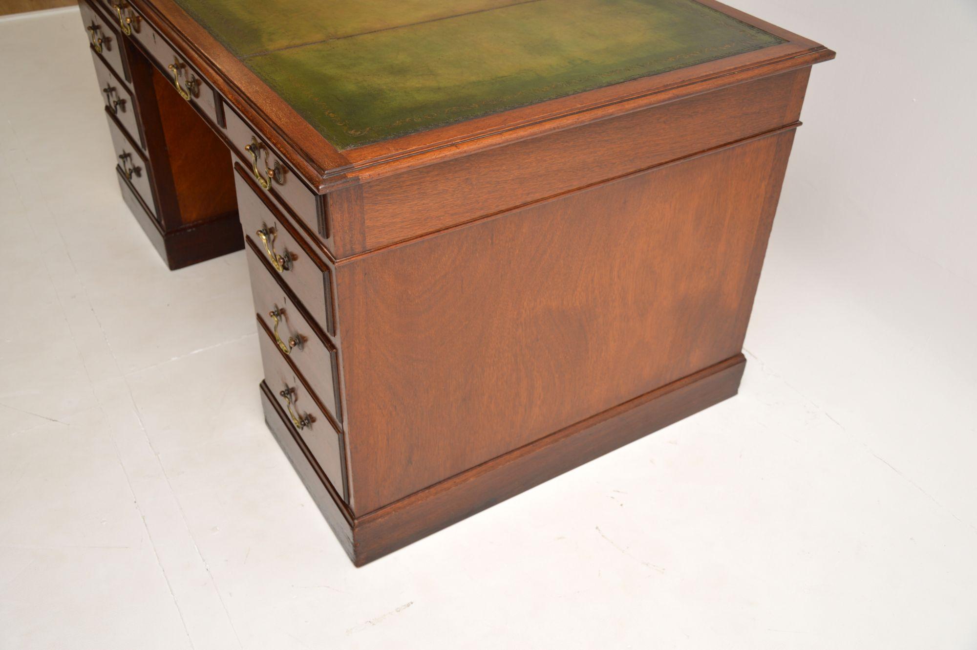 Large Antique Leather Top Pedestal Desk 2