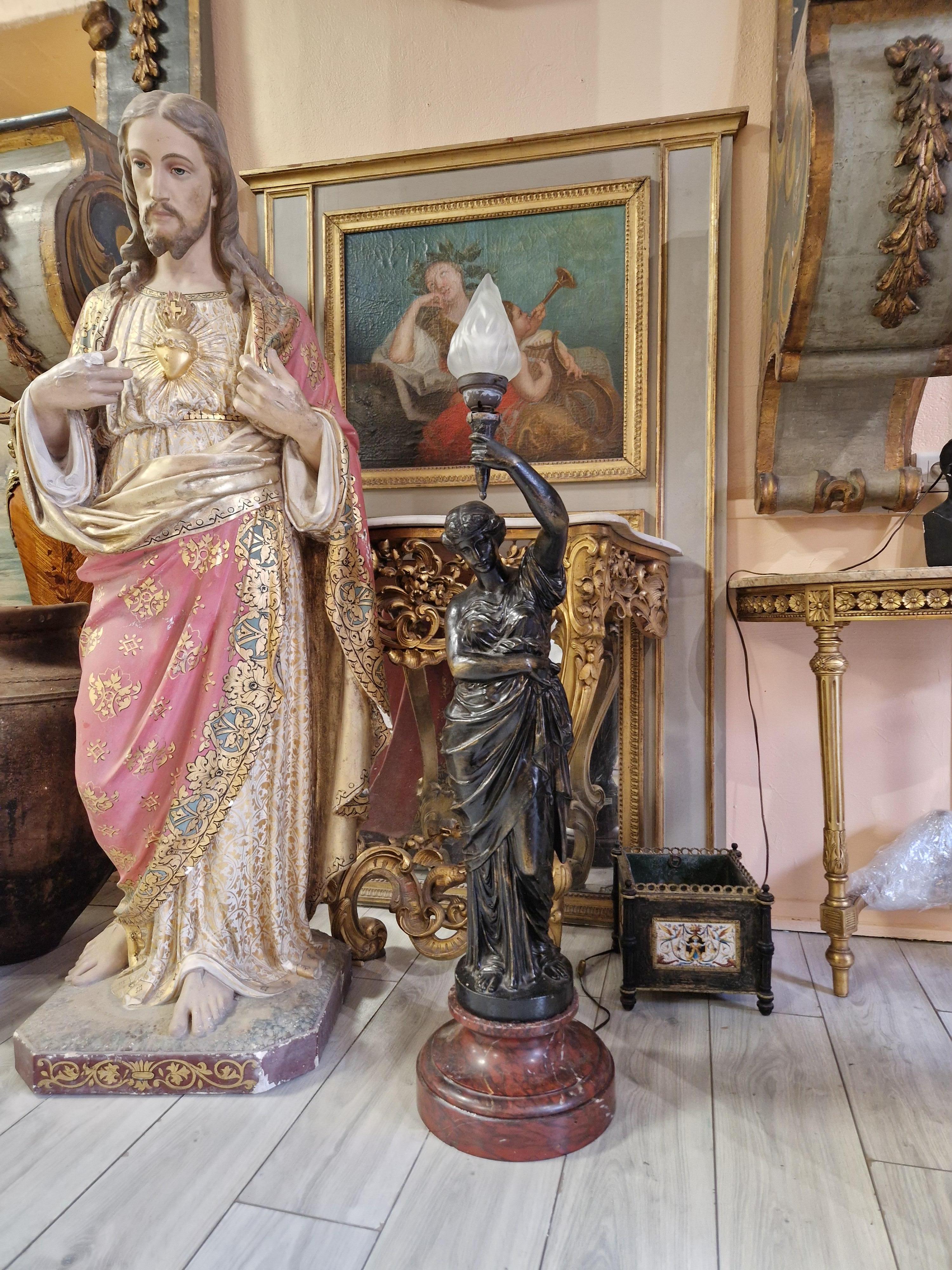 Gran Lámpara Liberty Antigua de Hierro Fundido y Mármol Francés en venta