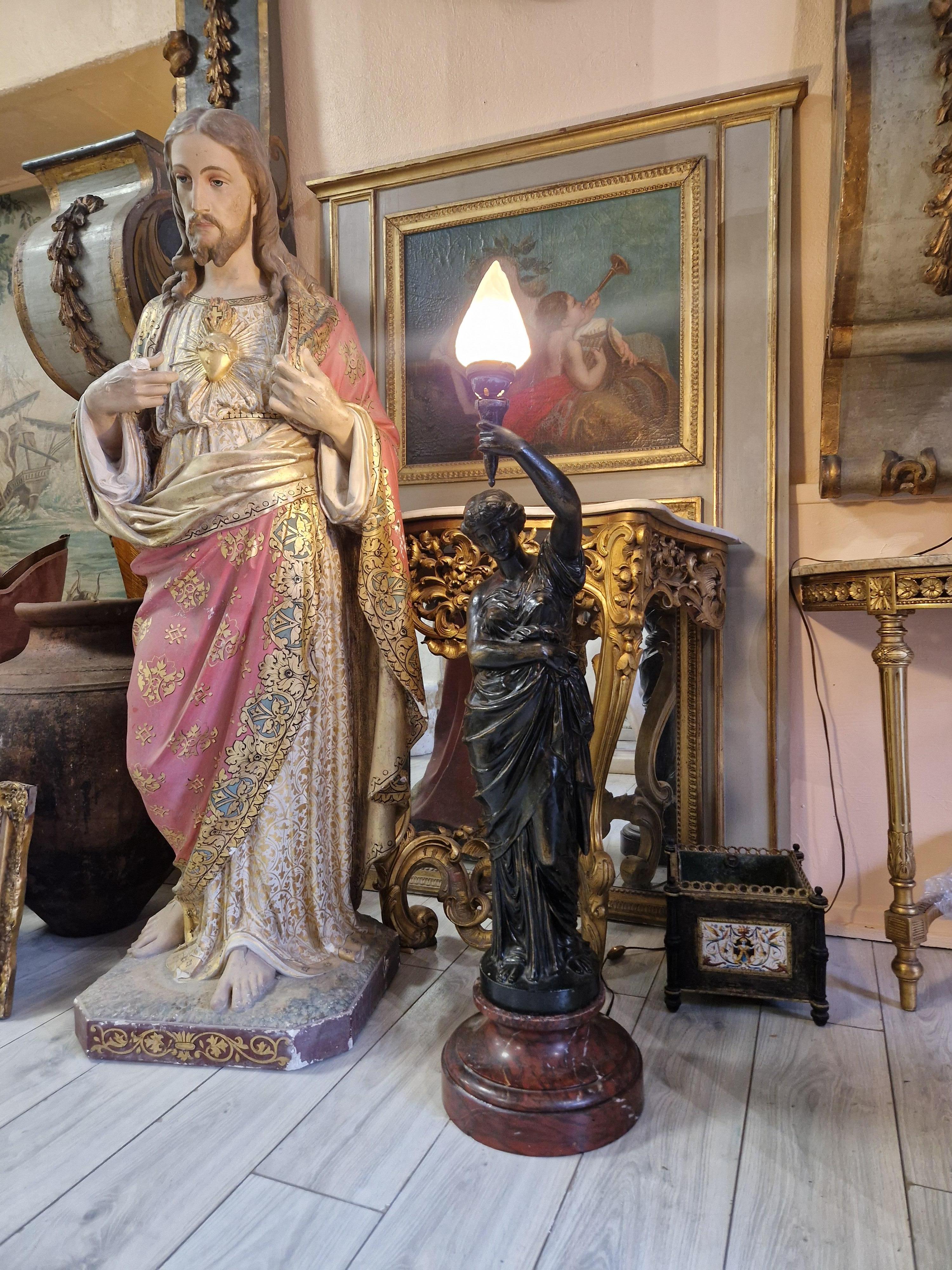 Gran Lámpara Liberty Antigua de Hierro Fundido y Mármol en Bueno estado para la venta en Buxton, GB