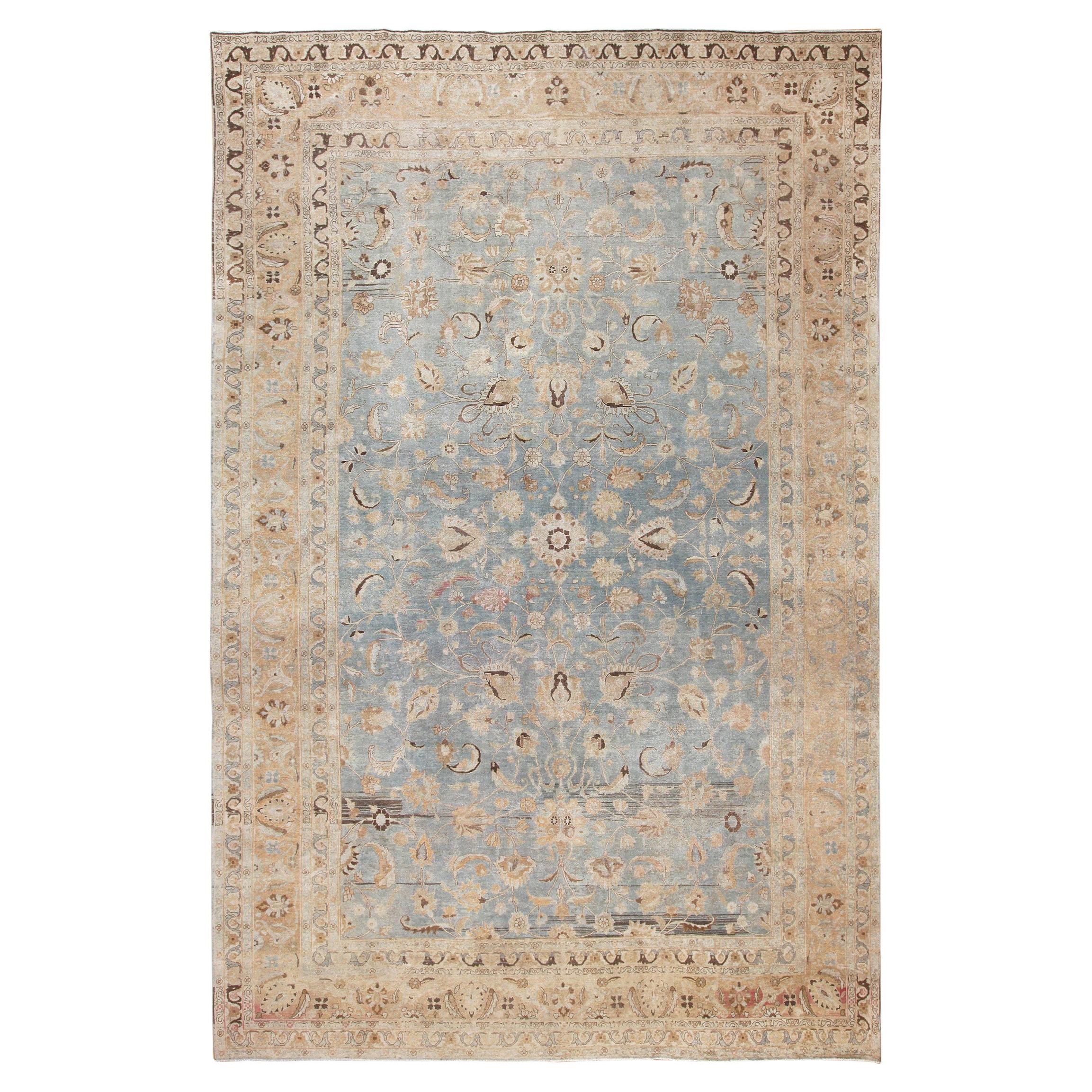 Large Antique Light Blue Persian Khorassan Rug. Size: 10 ft 9 in x 16 ft 10 in