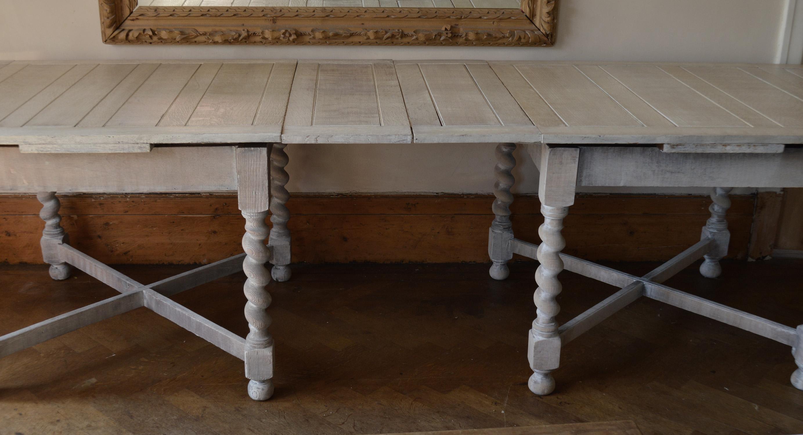 Early 20th Century Large Antique Limed Oak Dining / Refectory Table in Carolean Style 12-Seat