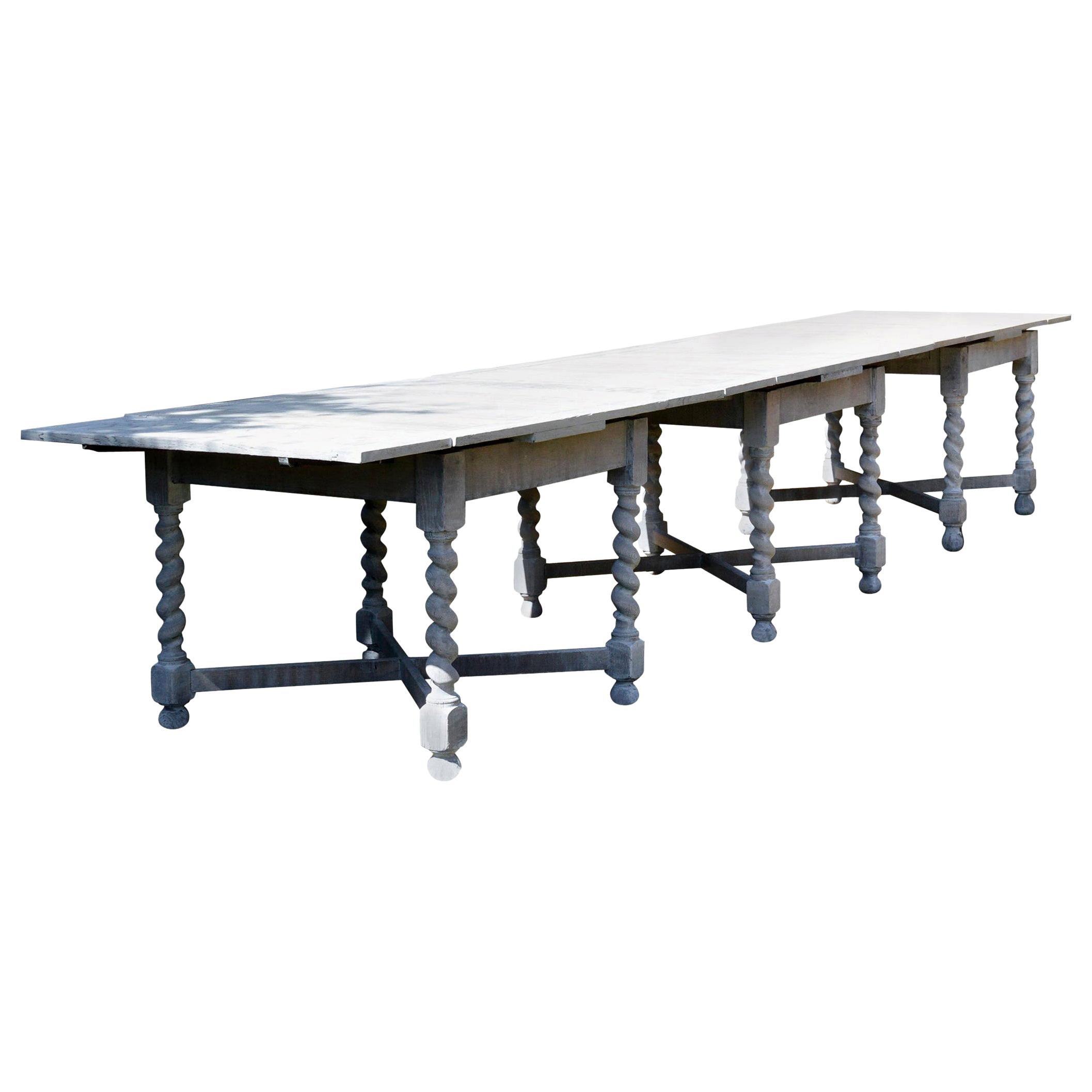 Large Antique Limed Oak Dining / Refectory Table in Carolean Style 12-Seat