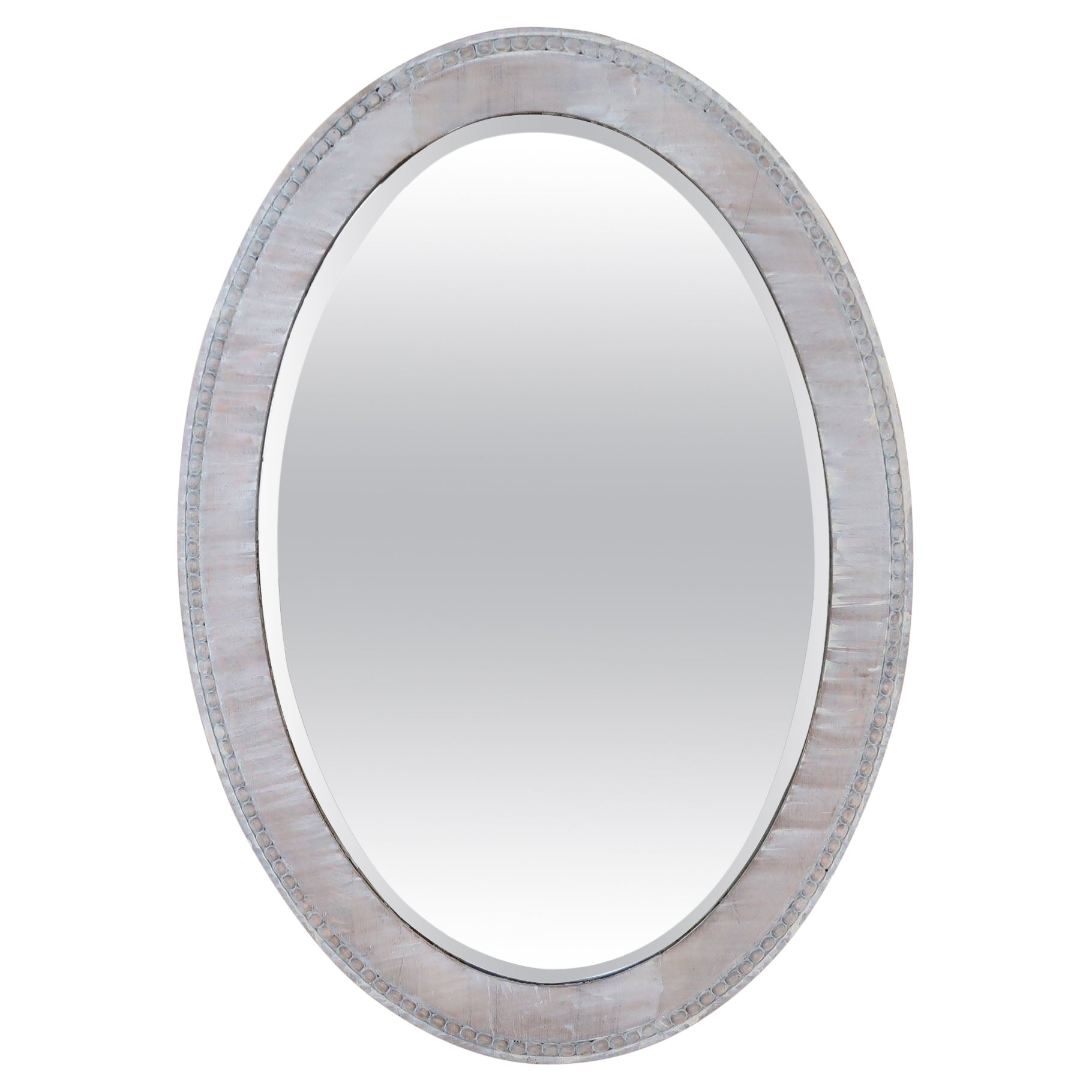 Grand miroir ovale en chêne chaulé antique. Anglais C.1920