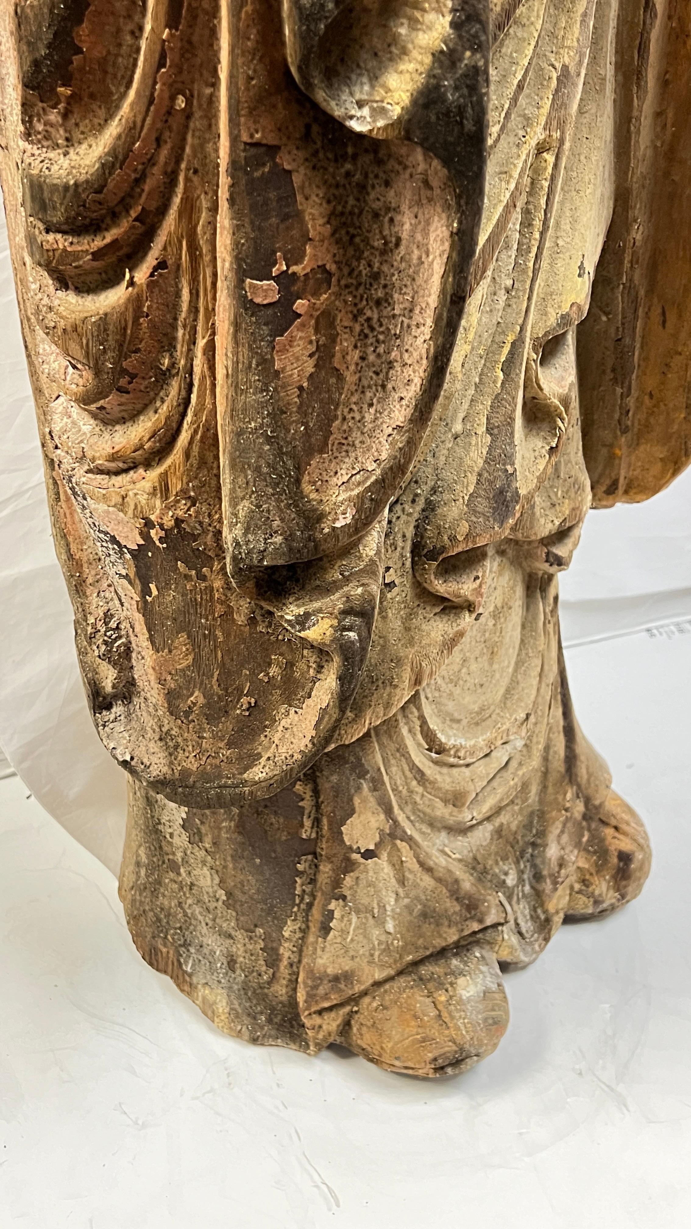 Large Antique Limed Wooden Statue of Standing Buddha 3