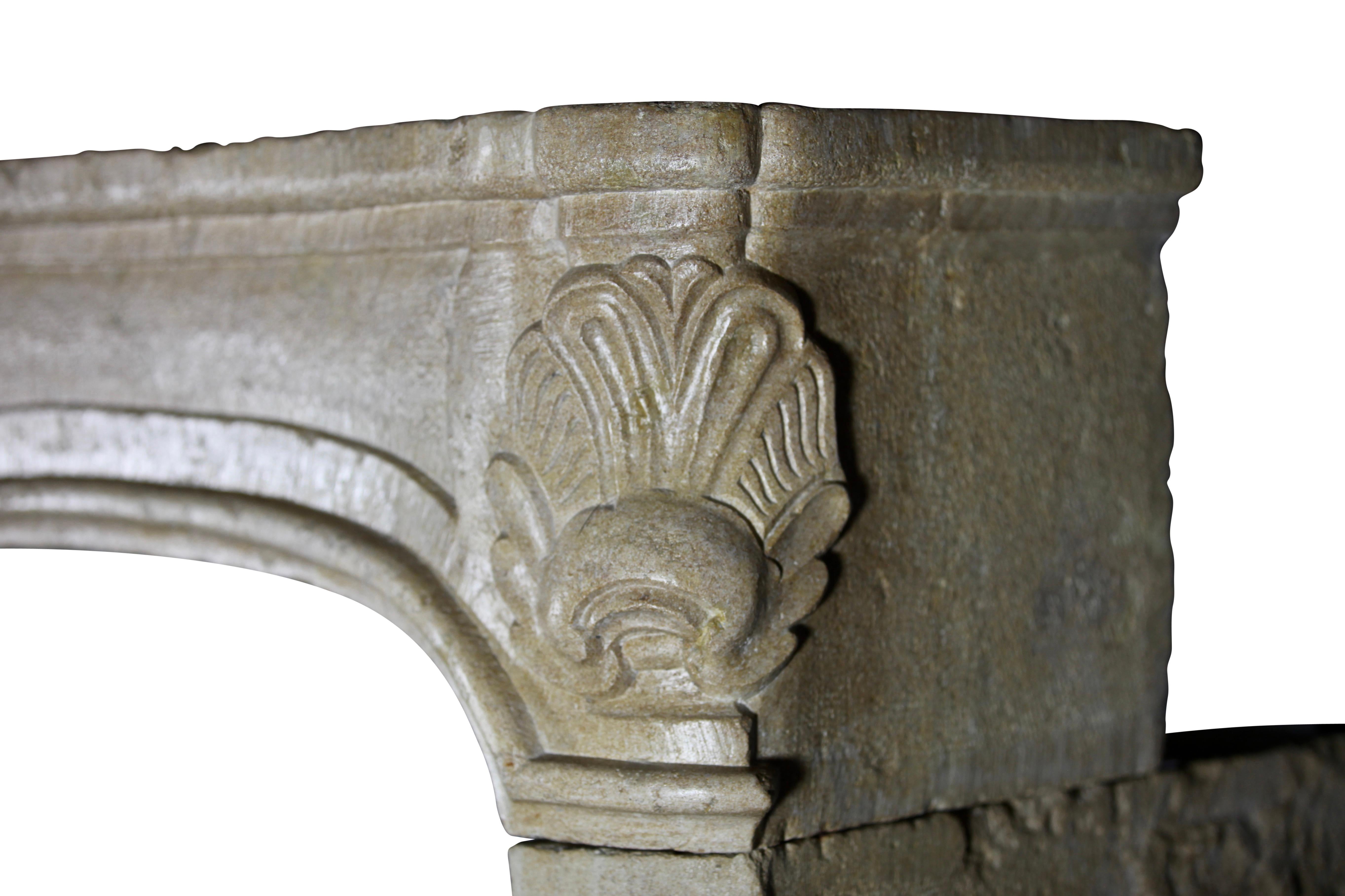Hand-Carved Large Antique Limestone Regency Cheminee From France For Sale