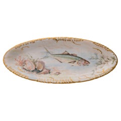 Large Antique Limoges Fish Platter circa 1890 Hand Painted & Artist Signed
