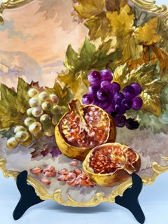 Large Antique Limoges Hand Painted Holy Fruit Porcelain Platter Signed Dubois