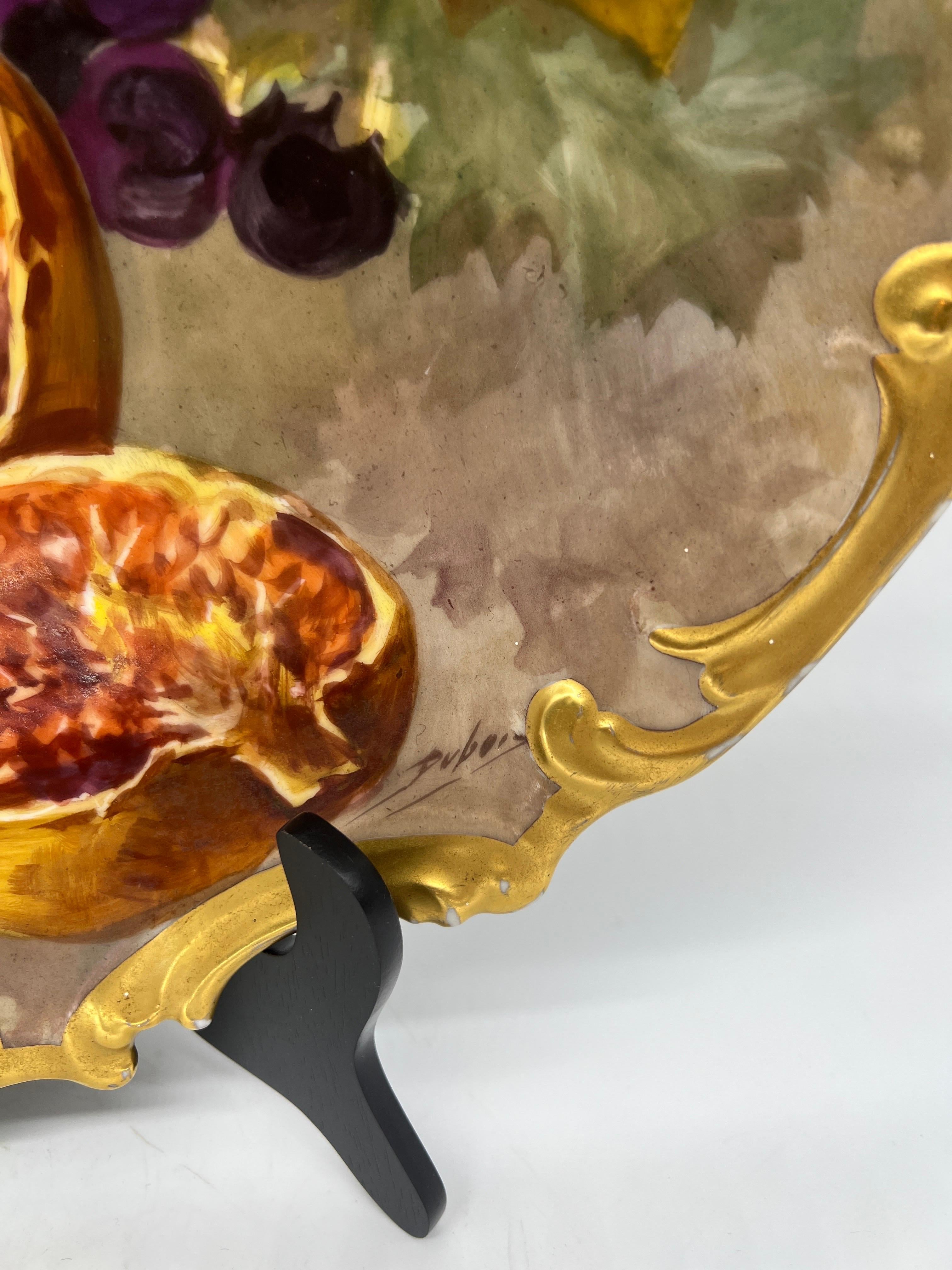 Large Antique Limoges Hand Painted Holy Fruit Porcelain Platter Signed Dubois For Sale 1