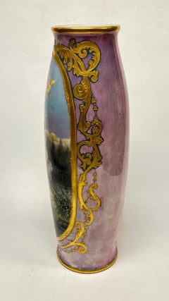 Large Antique Limoges Porcelain Figurative and Gilt Porcelain Vase
