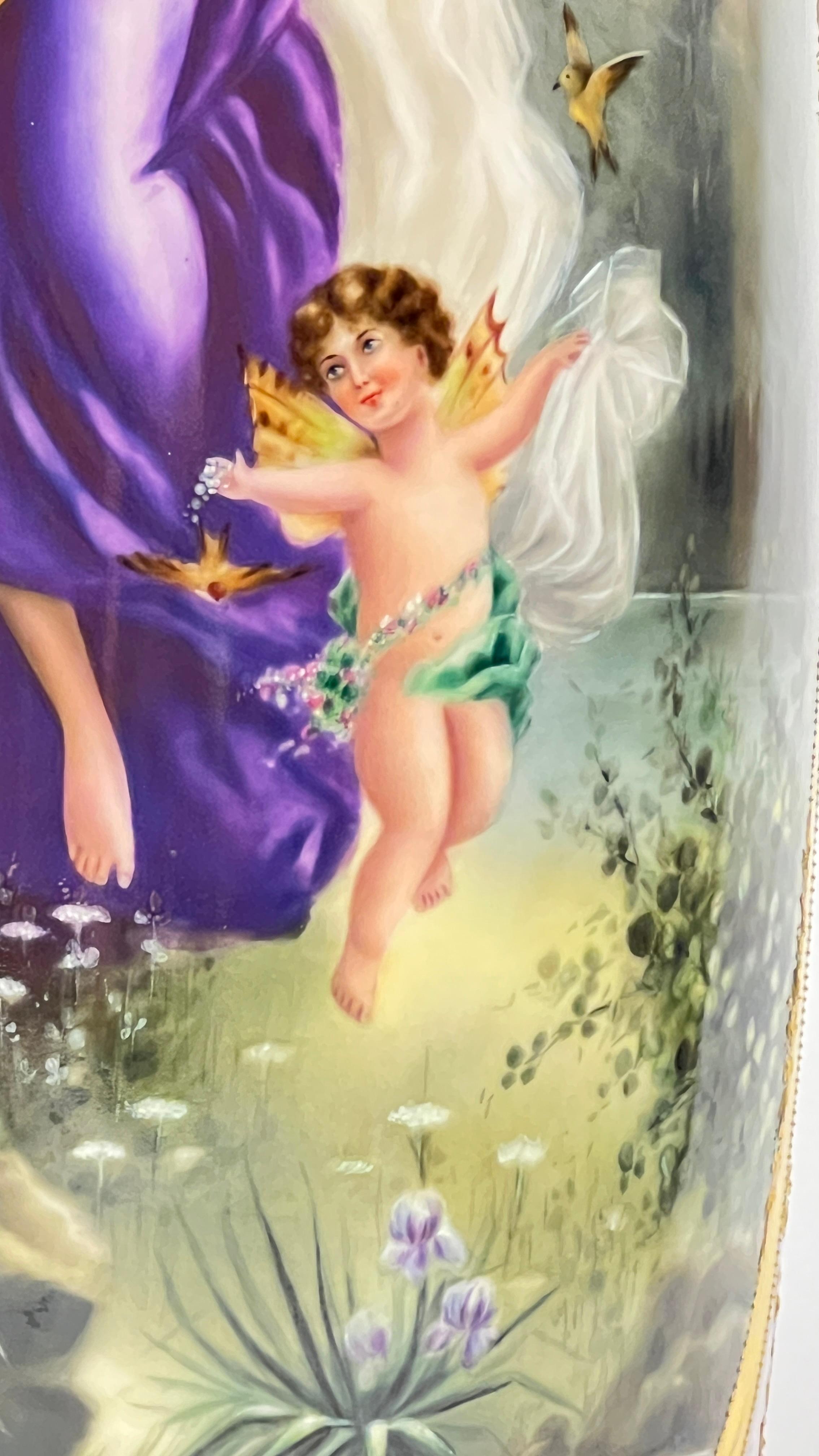 XIX secolo Grande vaso antico in porcellana di Limoges figurativo e dorato in vendita