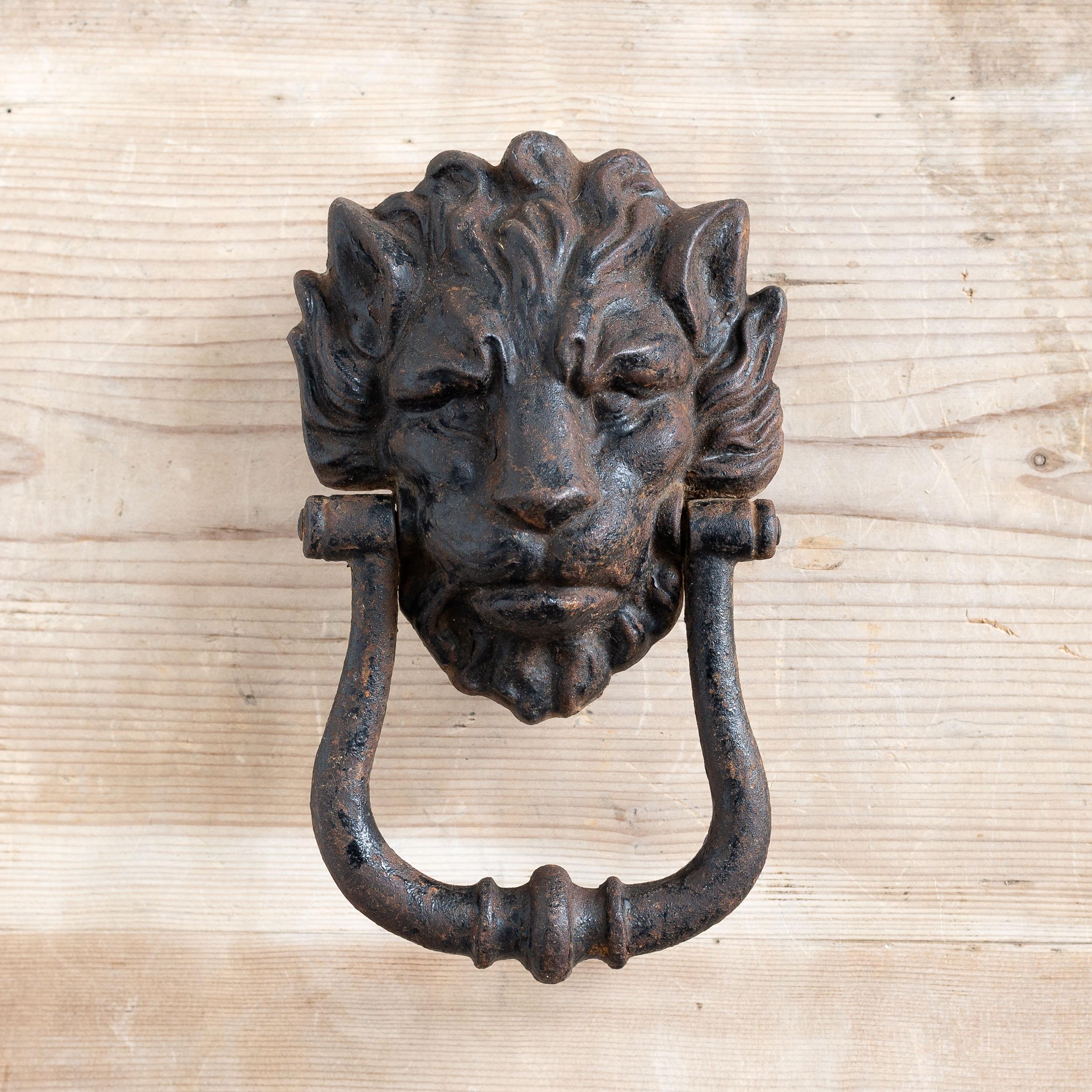 English Large Antique Lion's Mask Door Knocker For Sale