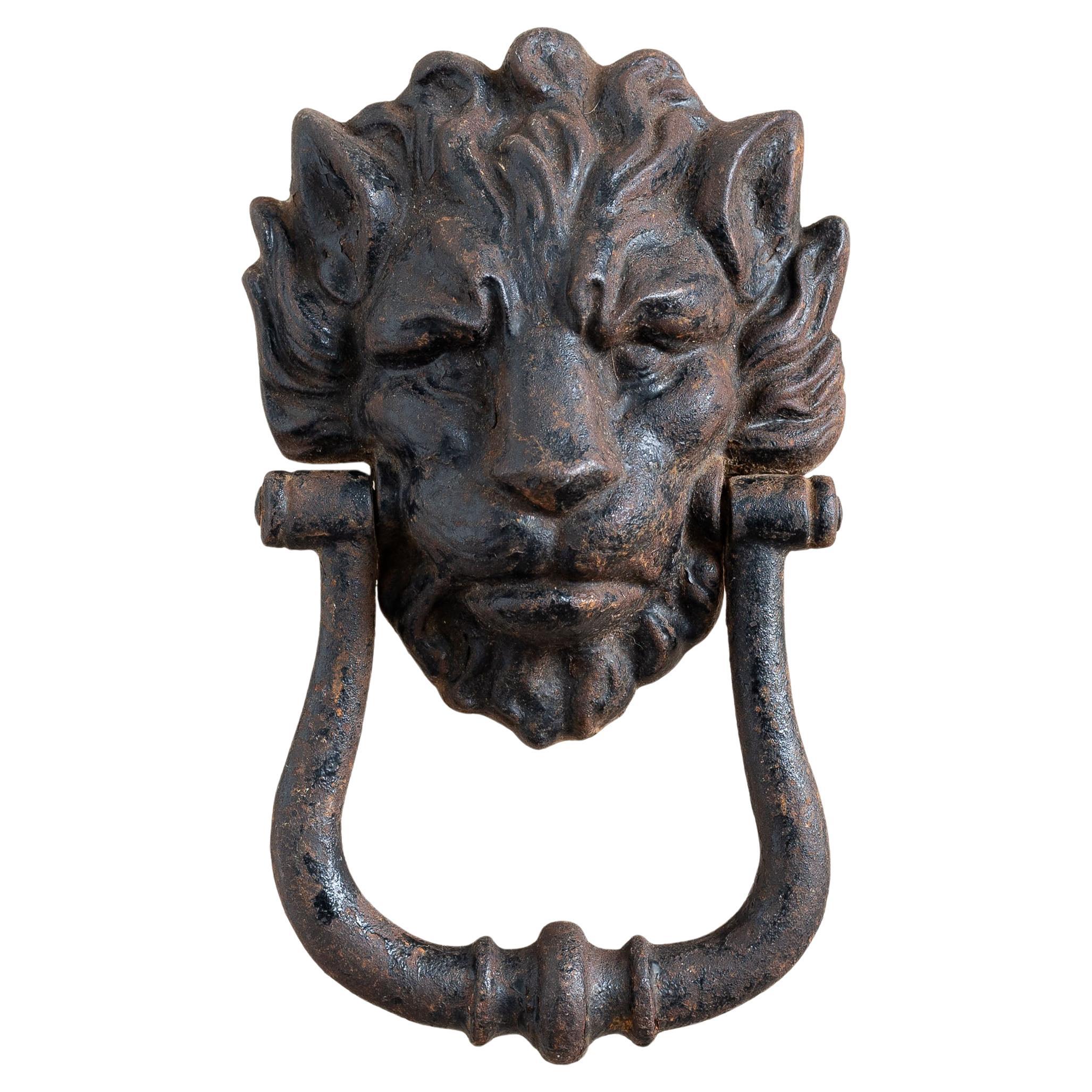 Large Antique Lion's Mask Door Knocker For Sale
