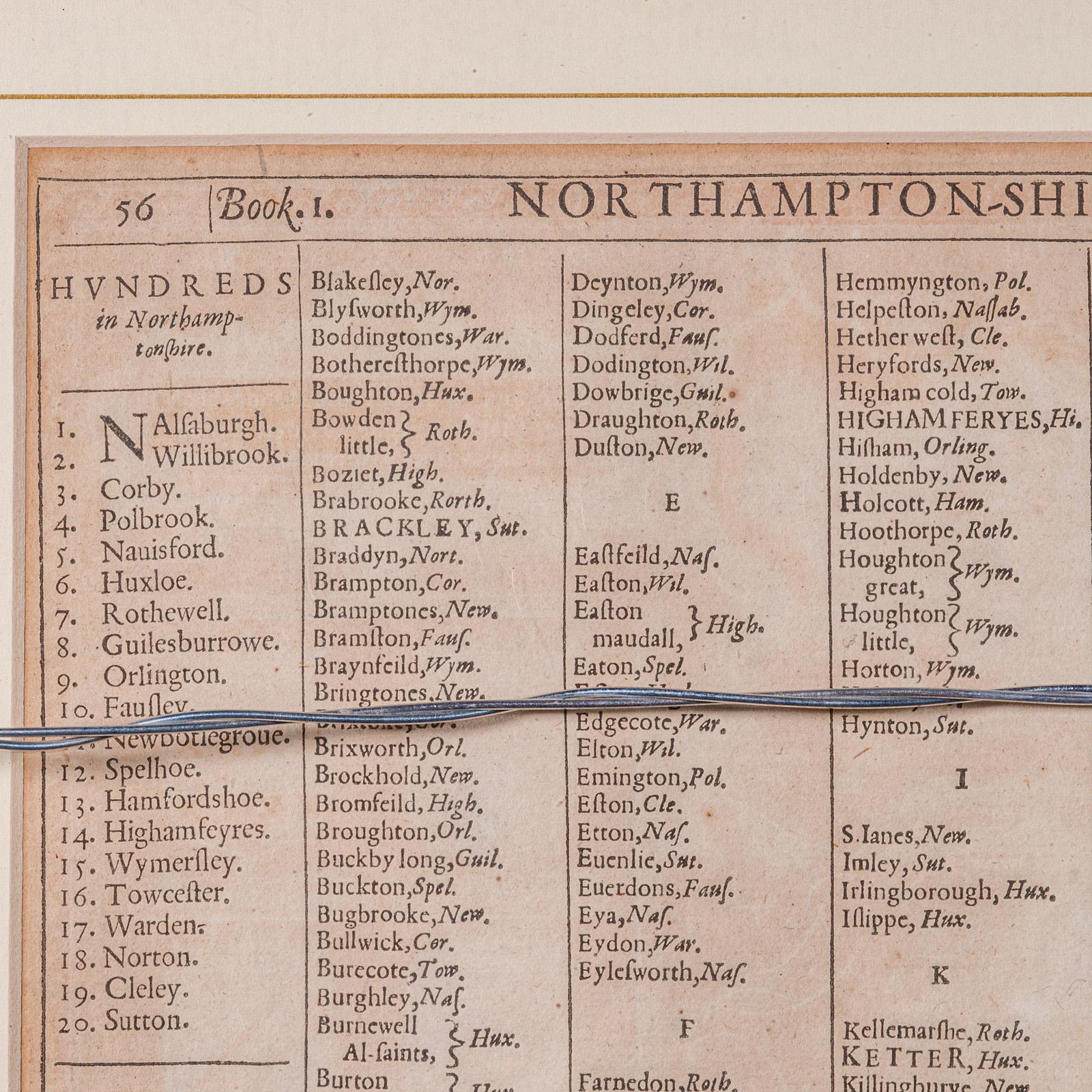 Large Antique Lithography Map, Northamptonshire, Framed Cartography, John Speed For Sale 3