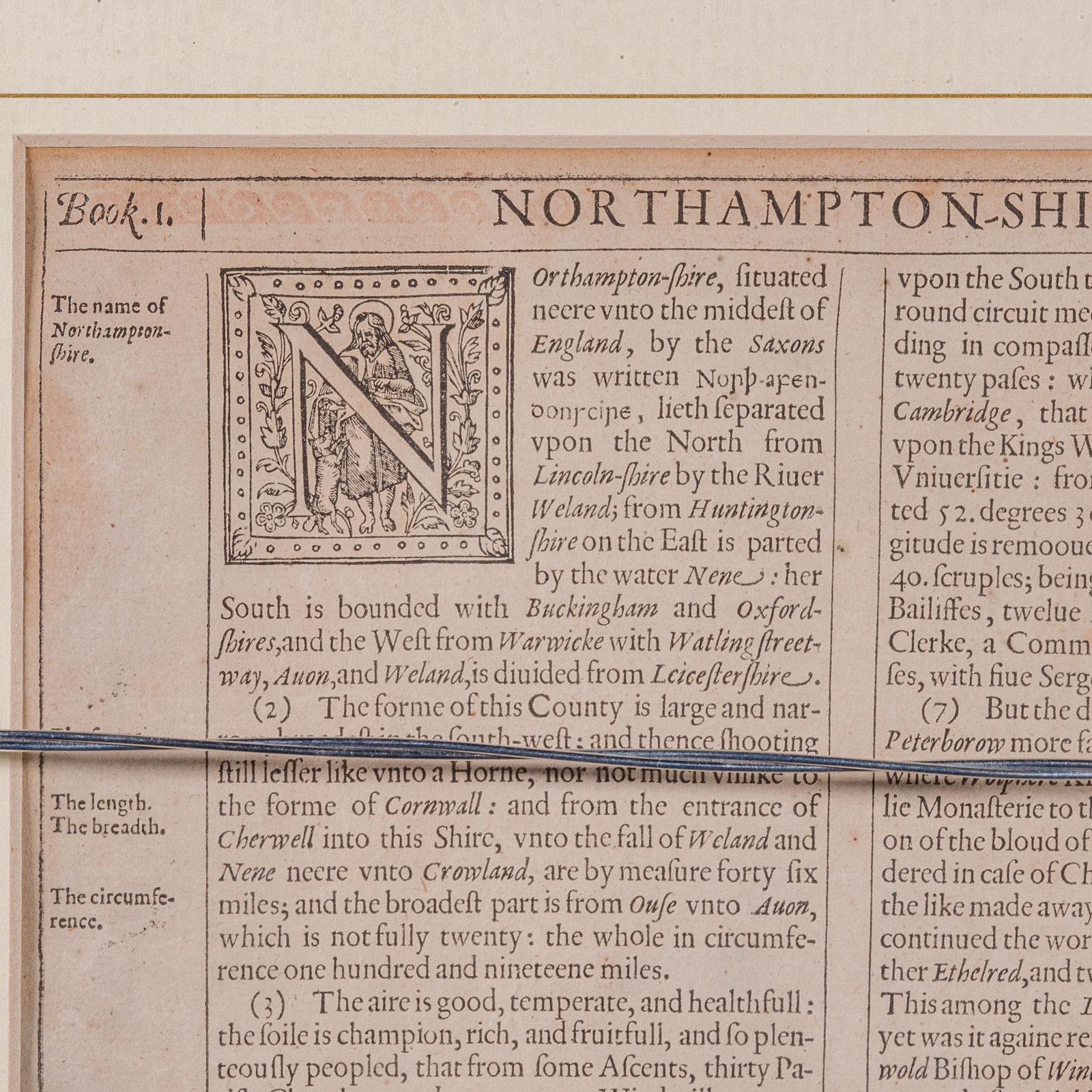 Large Antique Lithography Map, Northamptonshire, Framed Cartography, John Speed For Sale 4