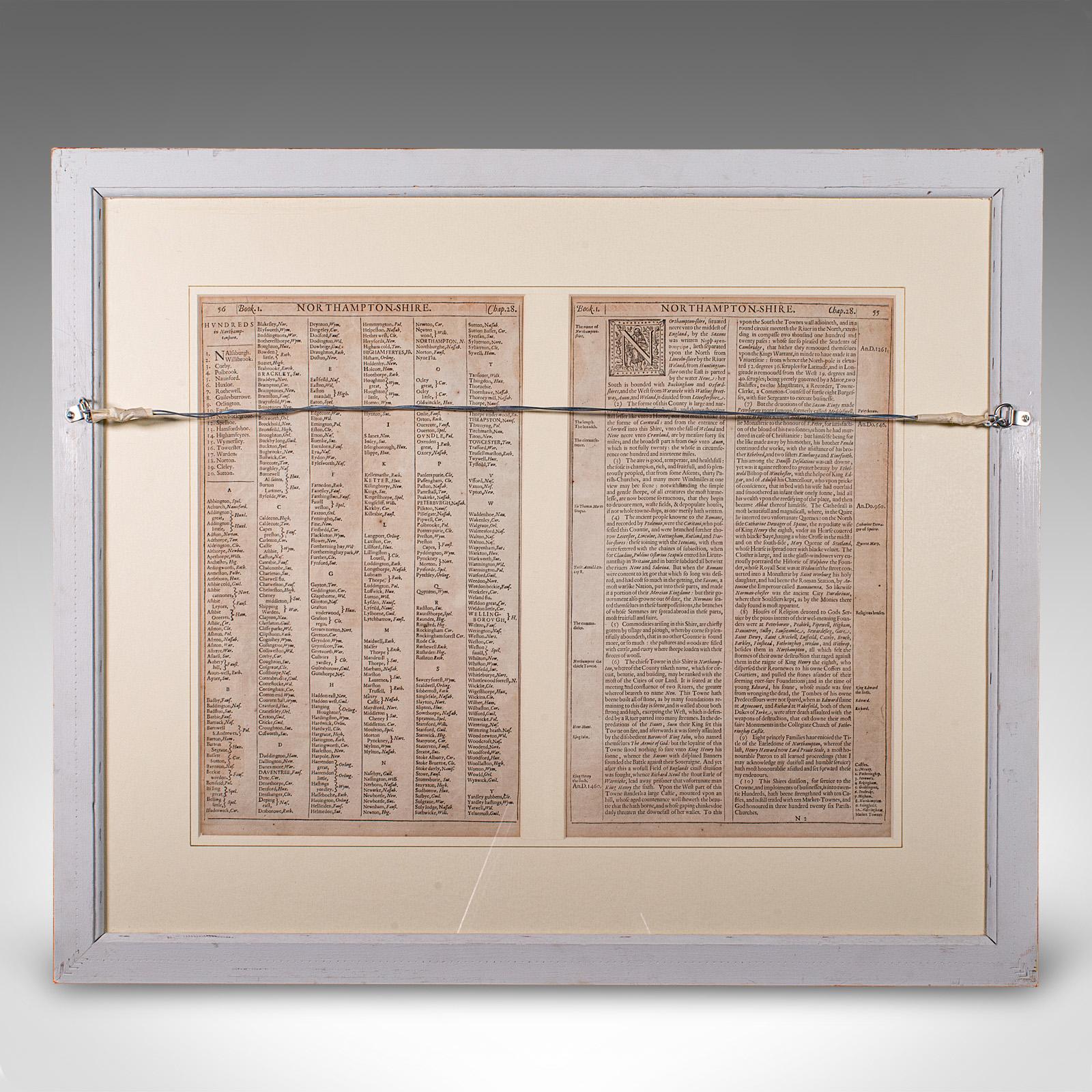 Large Antique Lithography Map, Northamptonshire, Framed Cartography, John Speed For Sale 2