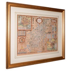 Große antike Lithografiekarte, Northamptonshire, gerahmte Cartography, John Speed