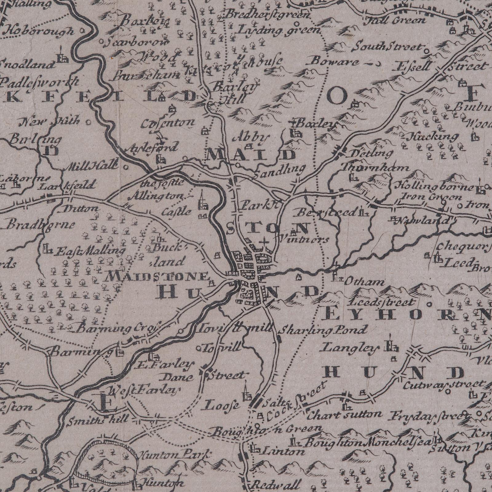 Large Antique Lithography Map of Kent, English, Cartography, Robert Morden, 1700 For Sale 3