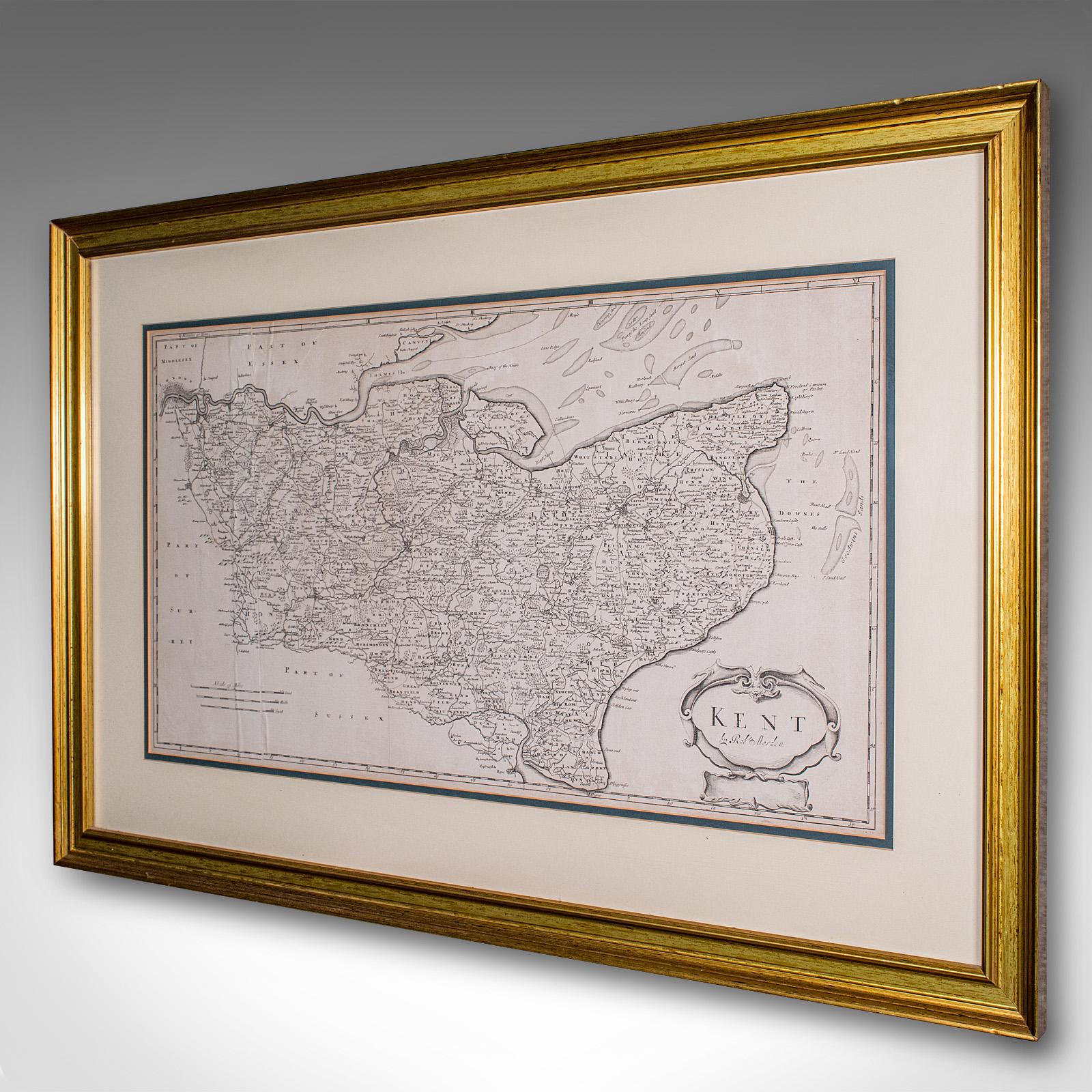 Queen Anne Large Antique Lithography Map of Kent, English, Cartography, Robert Morden, 1700 For Sale