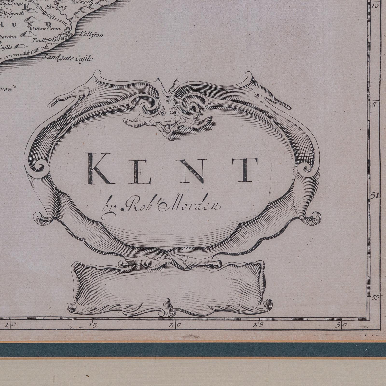 Large Antique Lithography Map of Kent, English, Cartography, Robert Morden, 1700 In Good Condition For Sale In Hele, Devon, GB