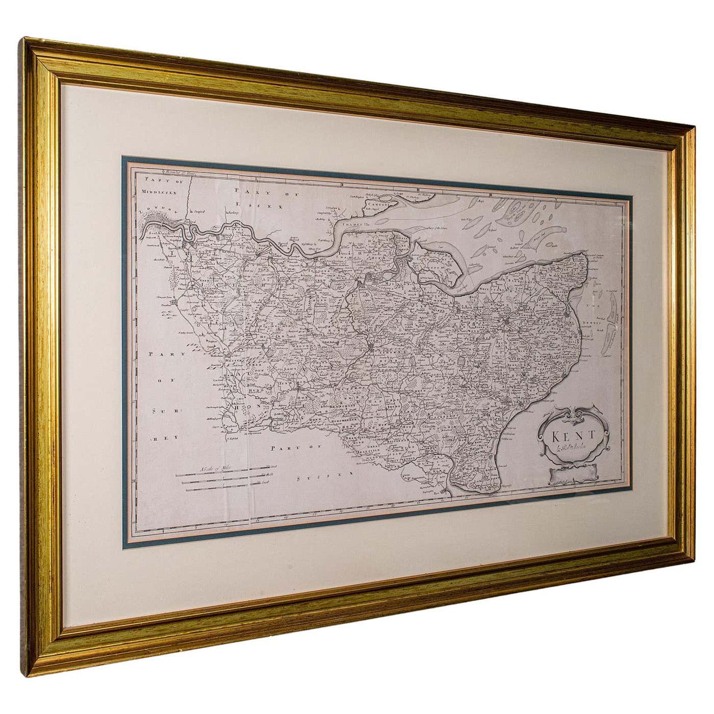 Large Antique Lithography Map of Kent, English, Cartography, Robert ...