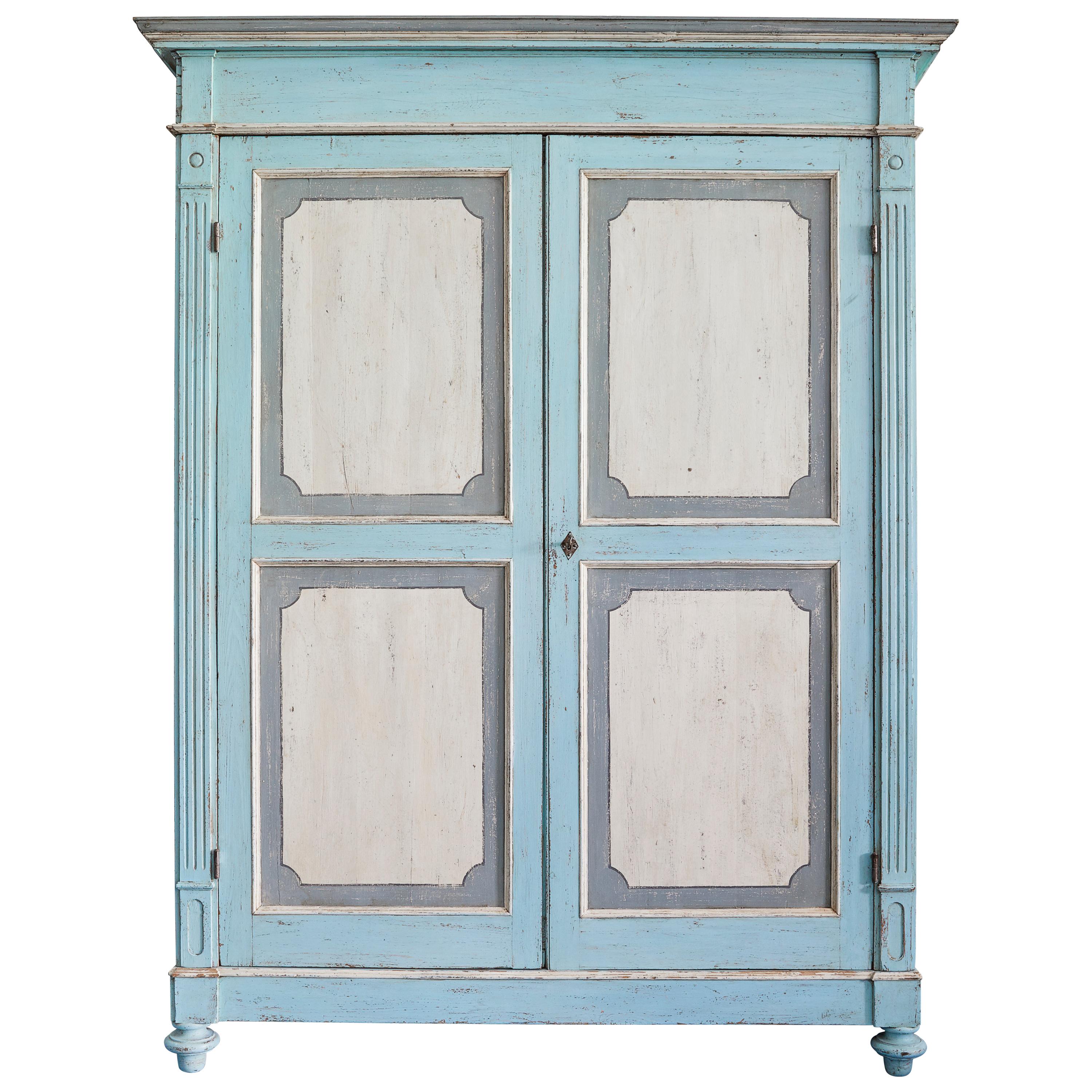 Large Antique Lombardian Cabinet in Painted Solid Larch Wood, 1840s