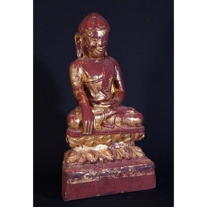 Wood Large Antique Lotus Buddha Statue from Burma For Sale