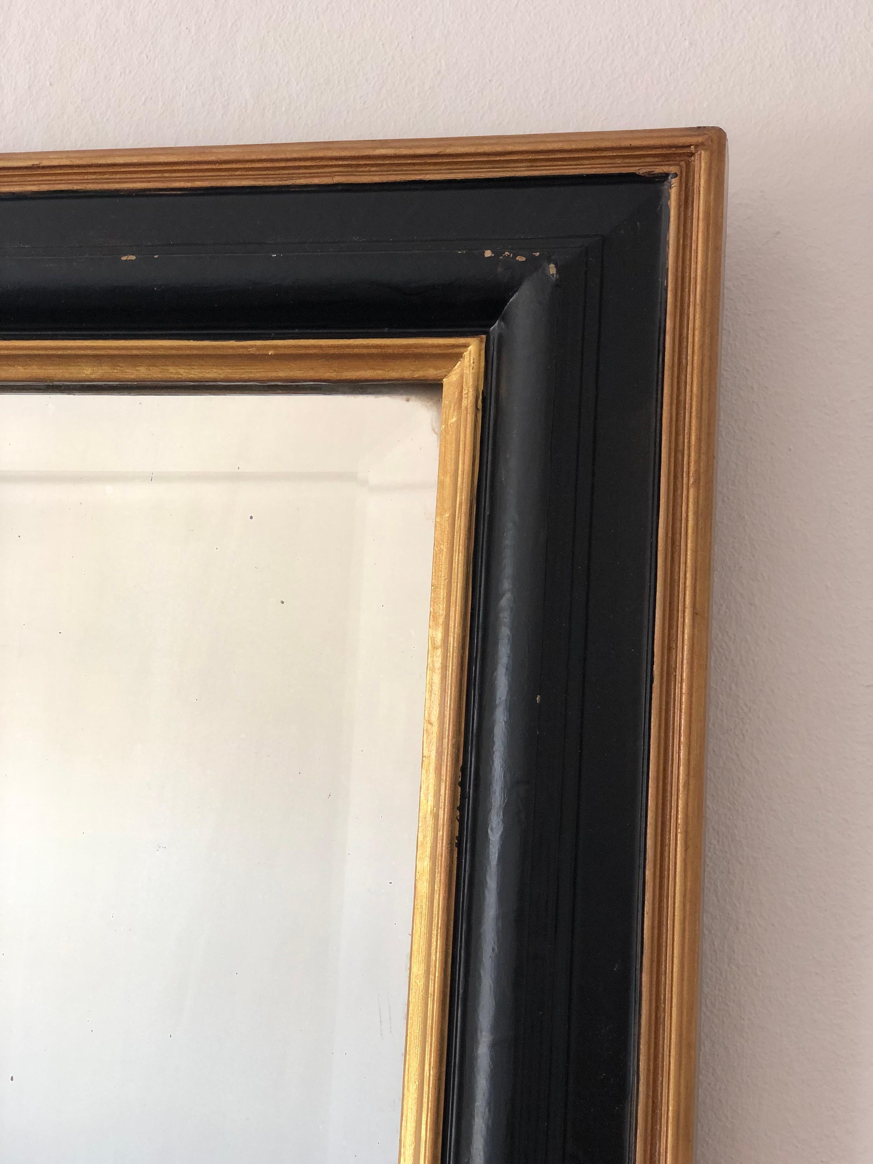 Großer antiker französischer Louis Philippe Spiegel in voller Länge in Schwarz und Gold, 19. im Zustand „Gut“ im Angebot in Sakskøbing, DK