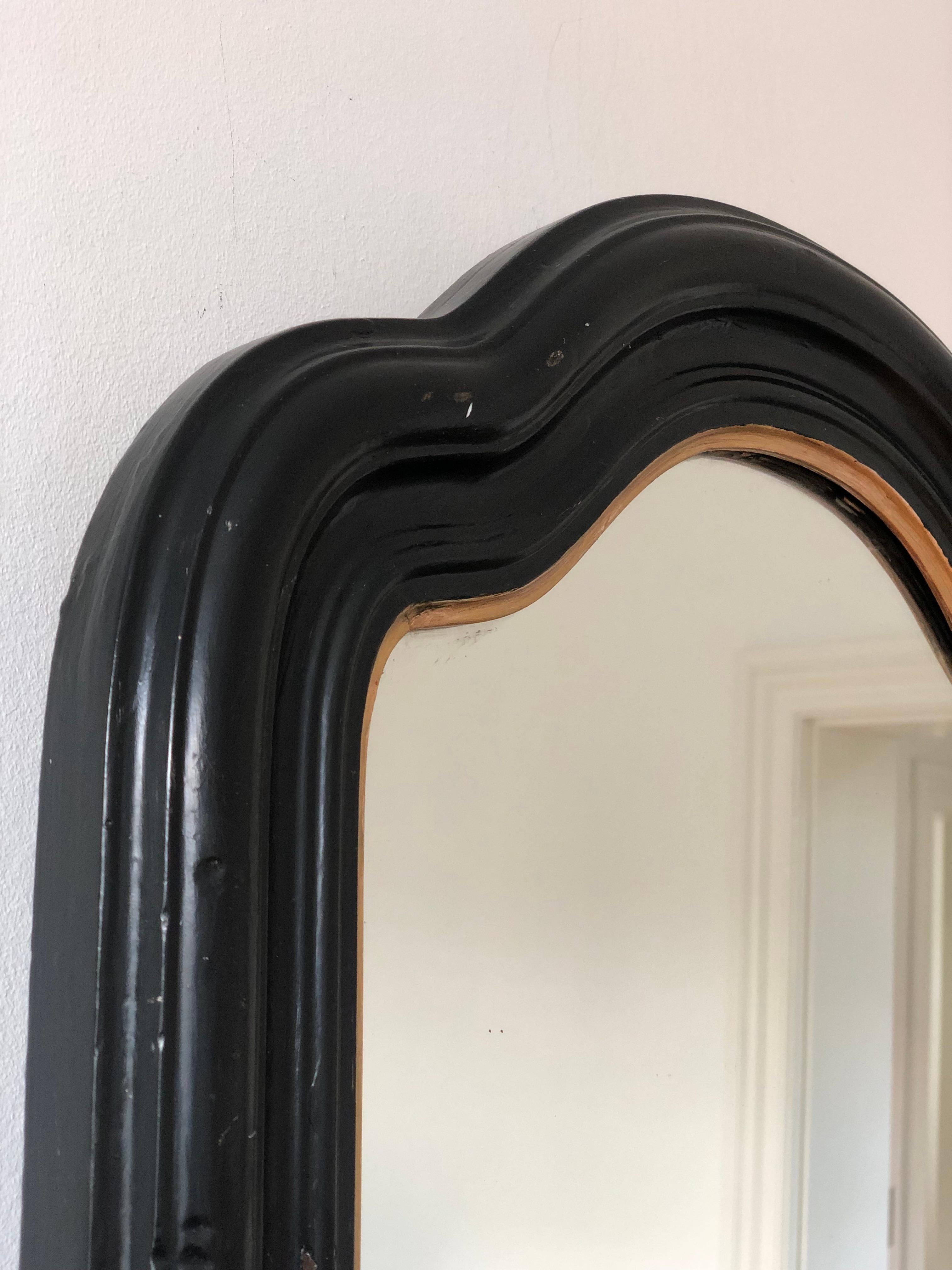 Gilt Large Antique Louis Philippe French Full Length Mirror in Black and Gold, Late 1 For Sale