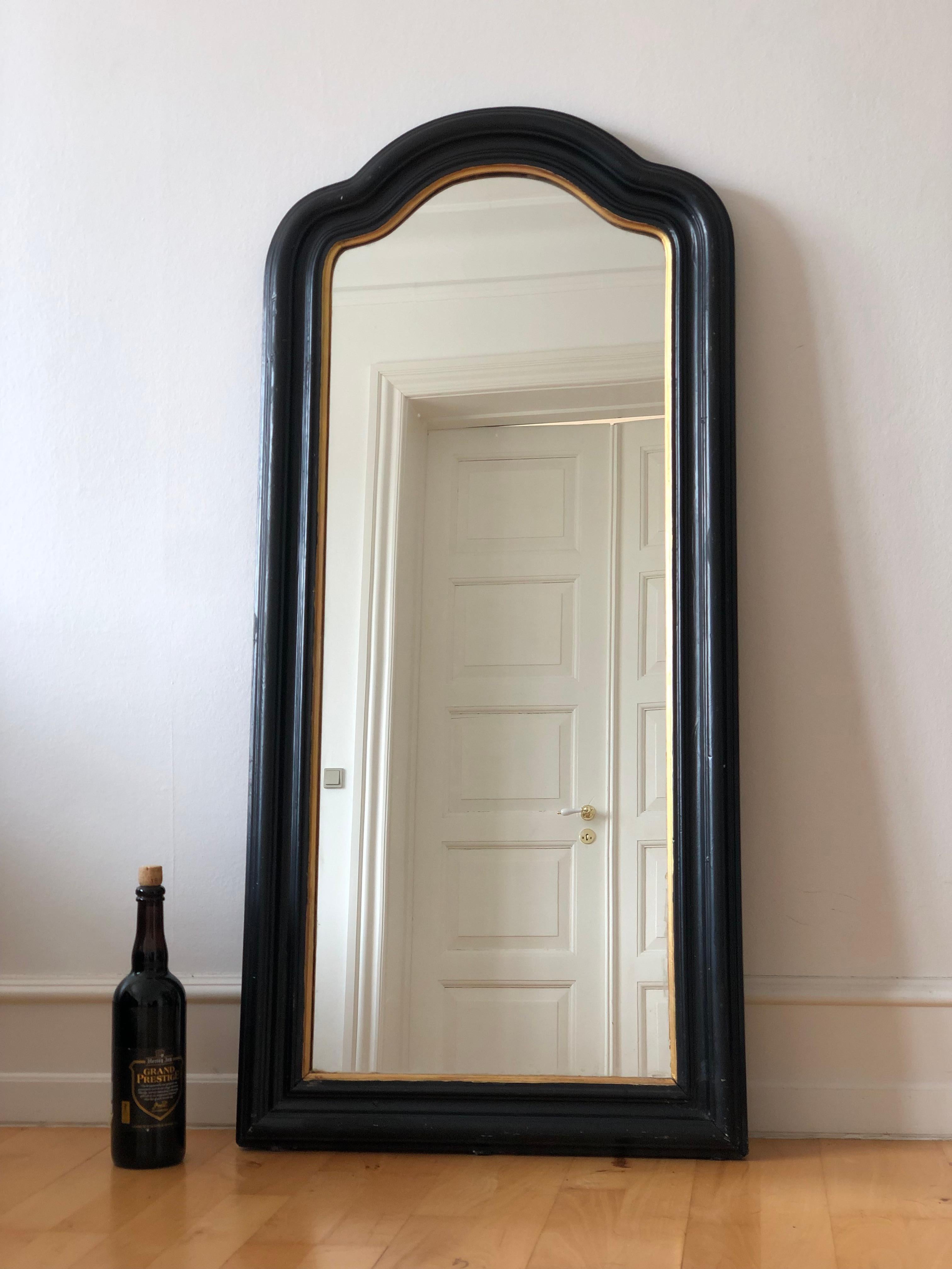Large Antique Louis Philippe French Full Length Mirror in Black and Gold, Late 1 In Good Condition For Sale In Sakskøbing, DK
