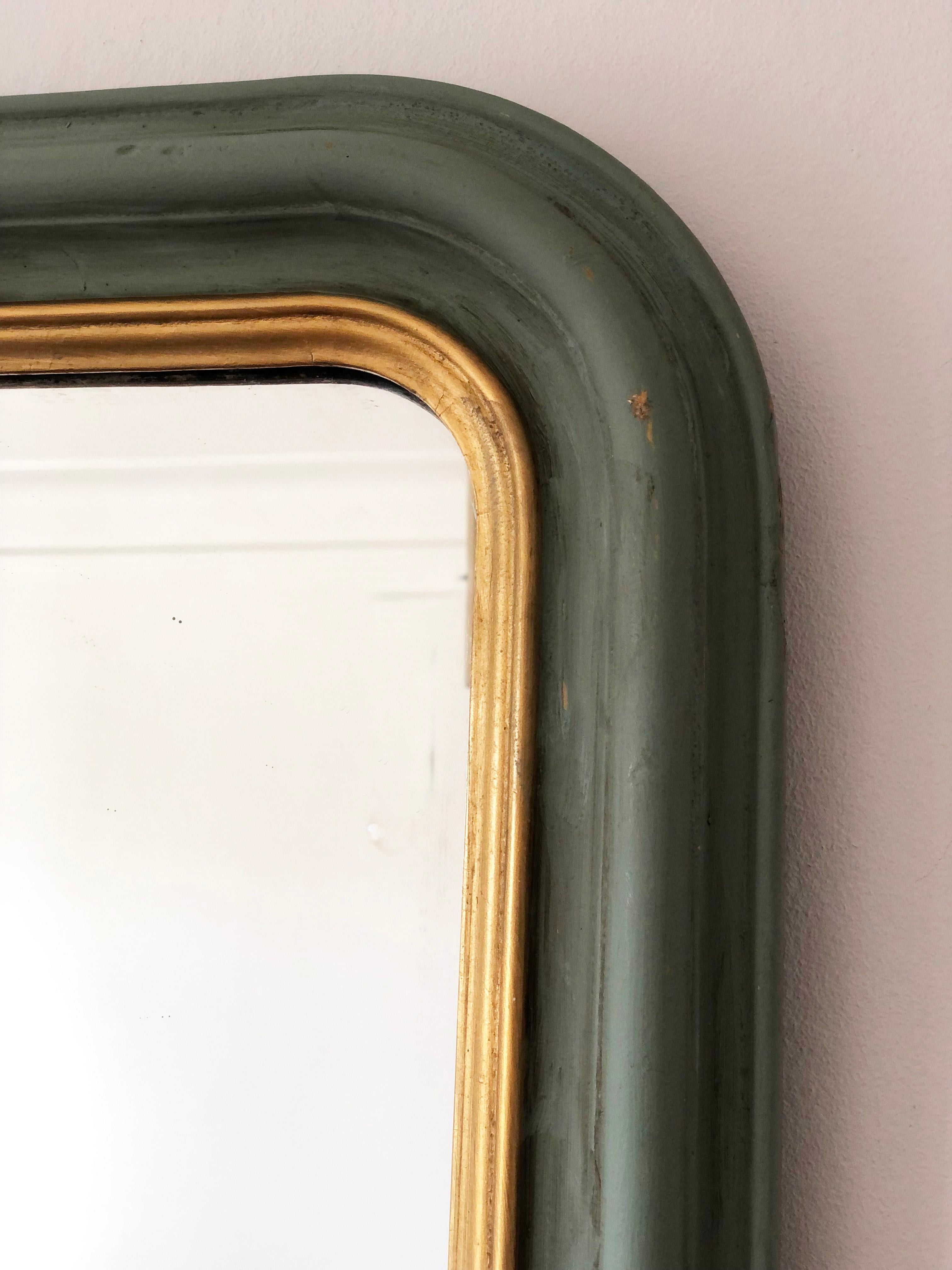 Louis-Philippe Large Antique Louis Philippe French Full length Mirror in Green and Gold, Late 1 en vente