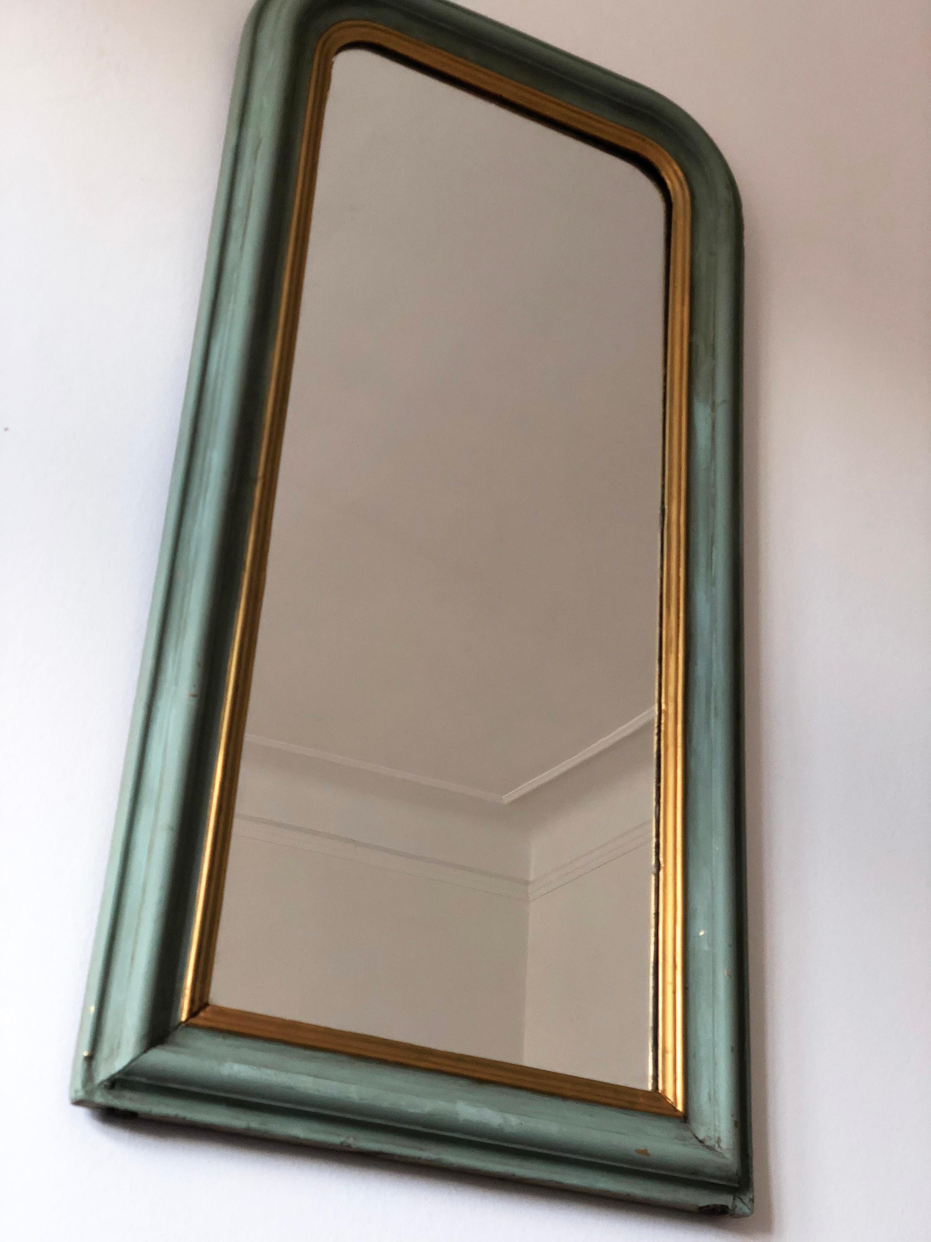 Français Large Antique Louis Philippe French Full length Mirror in Green and Gold, Late 1 en vente